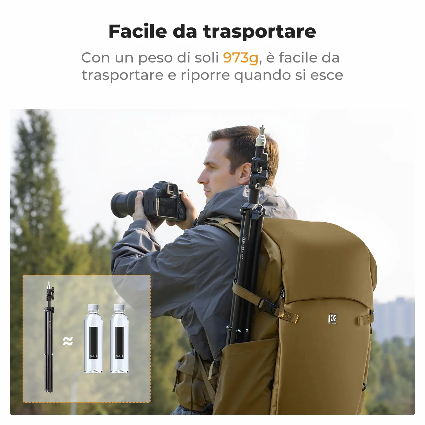 K&F CONCEPT Treppiede per fotografia, 2 m, portatile, estensibile, per foto e video, con vite da 1/4" per illuminazione, luce stroboscopica, webcam, fotocamere, softbox, con custodia