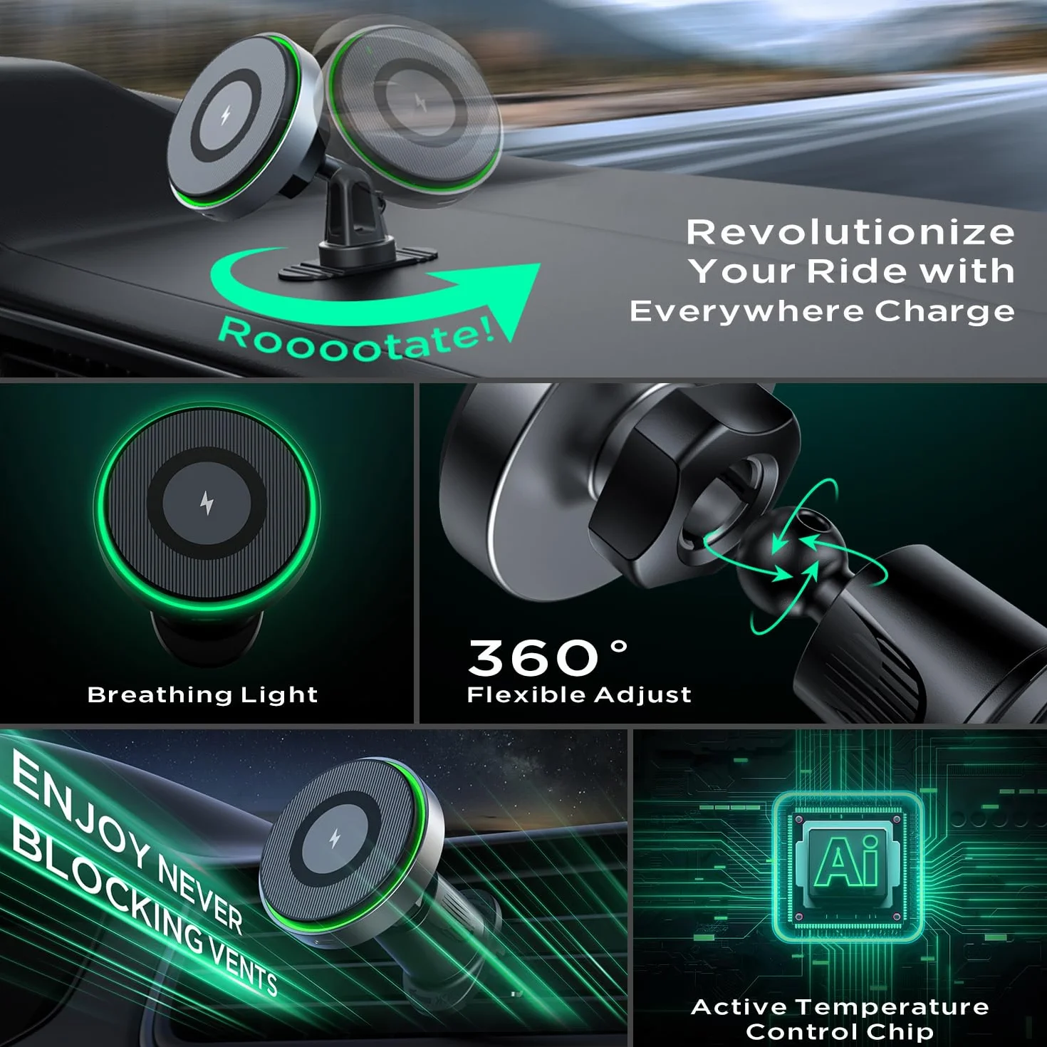 Hinyx Caricatore Wireless Auto Magnetico da, Compatible Con Mag-Safe auto Caricabatterie Senza Fili Supporto Telefono
