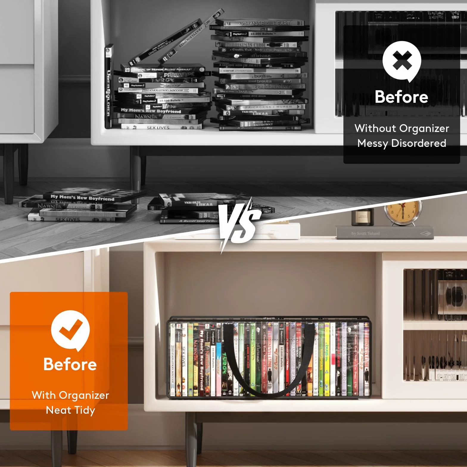 Lifewit Borse Porta DVD, Organizzatore Trasparente in PVC per Custodie Blu-ray e Film, Contenitore per Media e Videocassette VHS con Manici, Capacità 140 DVD (35 per Borsa), 4 Pezzi