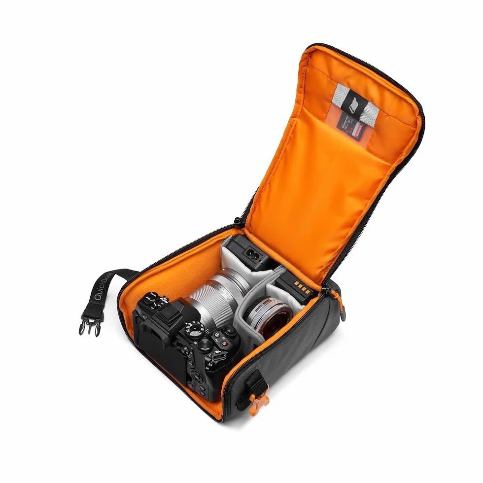 Lowepro GearUp Creator Box Medium II, Borsa per Fotocamera Mirrorless e DSLR, dotata di Accesso Rapido, Tessuti Riciclati, Divisorio Interno Arancione Imbottito, Grigio