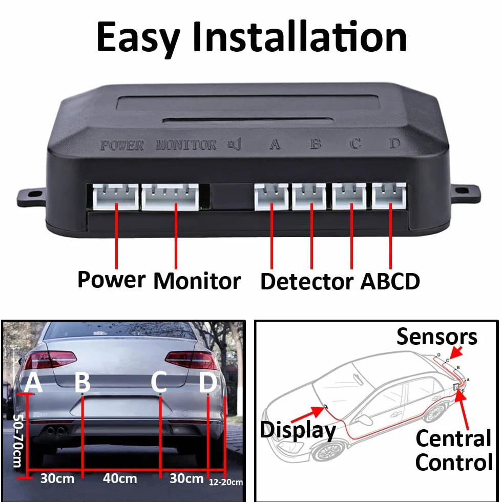 Auto Sensori di Parcheggio 4 Sensore Posteriore Parcheggio Kit Sistema Radar Parcheggio in Retromarcia Allarme Sonoro Distanza LED Display Radar Inverso Rosso