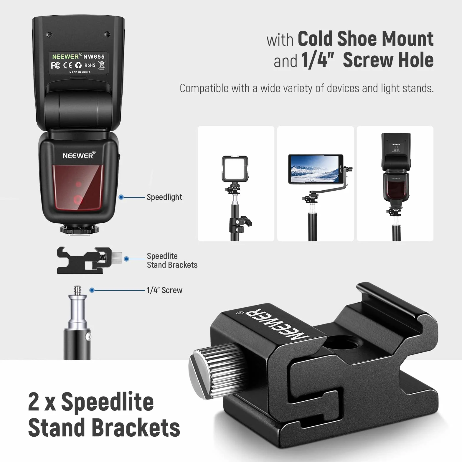 NEEWER 8Pz Kit Adattatori Per Attacco A Hotshoe, Supporti Tripli A Coldshoe, 1/4" Vite, Staffa Per Supporto Flash e Copertura Per Coldshoe Per Fotocamere DSLR,Luce LED,Microfono,Cavalletti, Monitor
