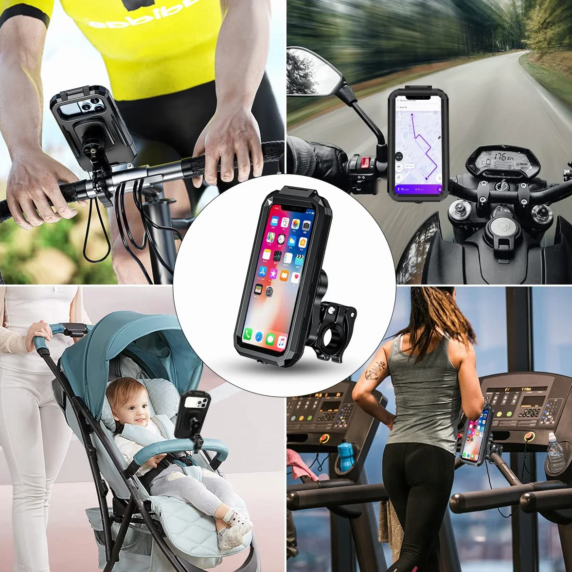 Porta Cellulare Bici Universale Moto Impermeabile Rotazione 360° Supporto Telefono Anti-Shake per 5.5-6.8 Pollici Smartphone Nero