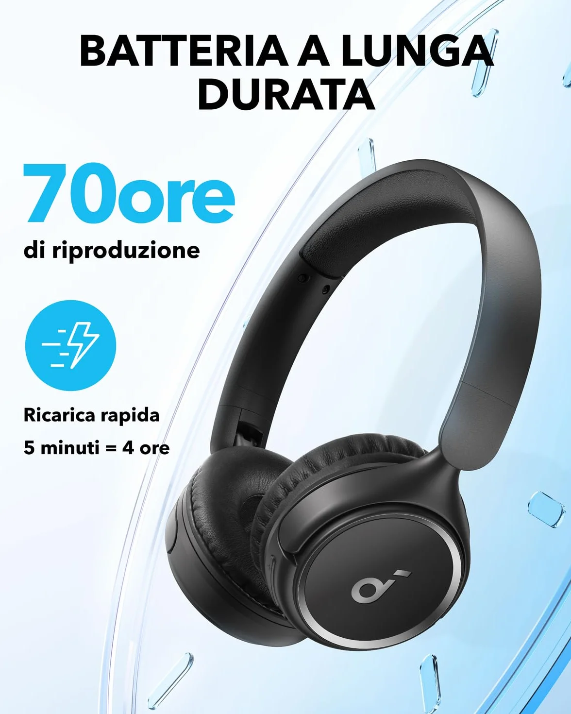 Soundcore Cuffie Bluetooth On-Ear H30i, Cuffie Wireless, Design Pieghevole, Bassi Puri, 60 Ore di Riproduzione, Bluetooth 5.3, Leggere e Confortevoli, Connettività con App, Connessione Multipunto