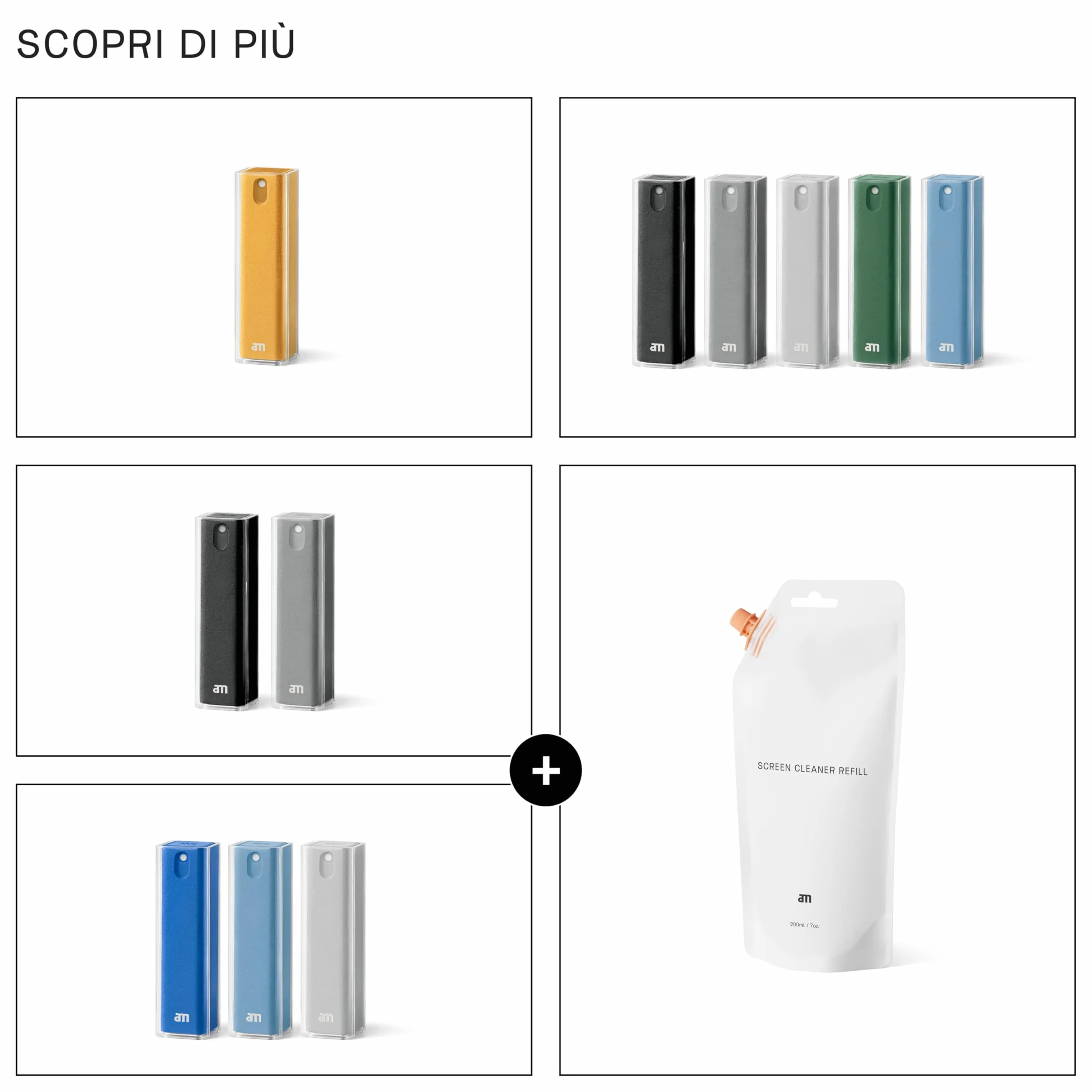Kit Pulizia Schermo 200ml Panni Microfibra 2 Pack Smartphone Tablet Laptop Monitor PC Smart TV Display Auto Nero Grigio