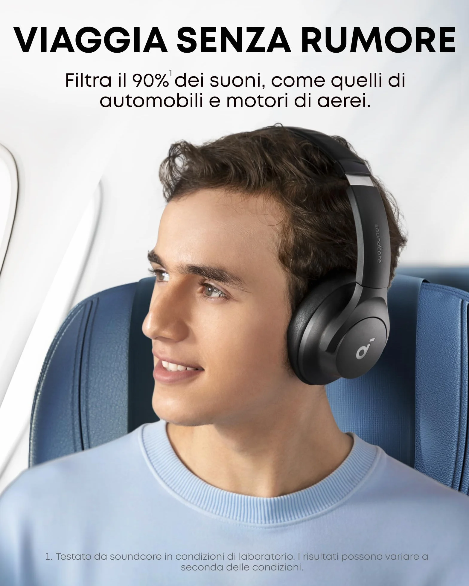 soundcore by Anker Q20i - Cuffie wireless Bluetooth over-ear con cancellazione ibrida attiva del rumore, 40 ore di riproduzione in modalità ANC, personalizzazione tramite app (nero)(ricondizionato)