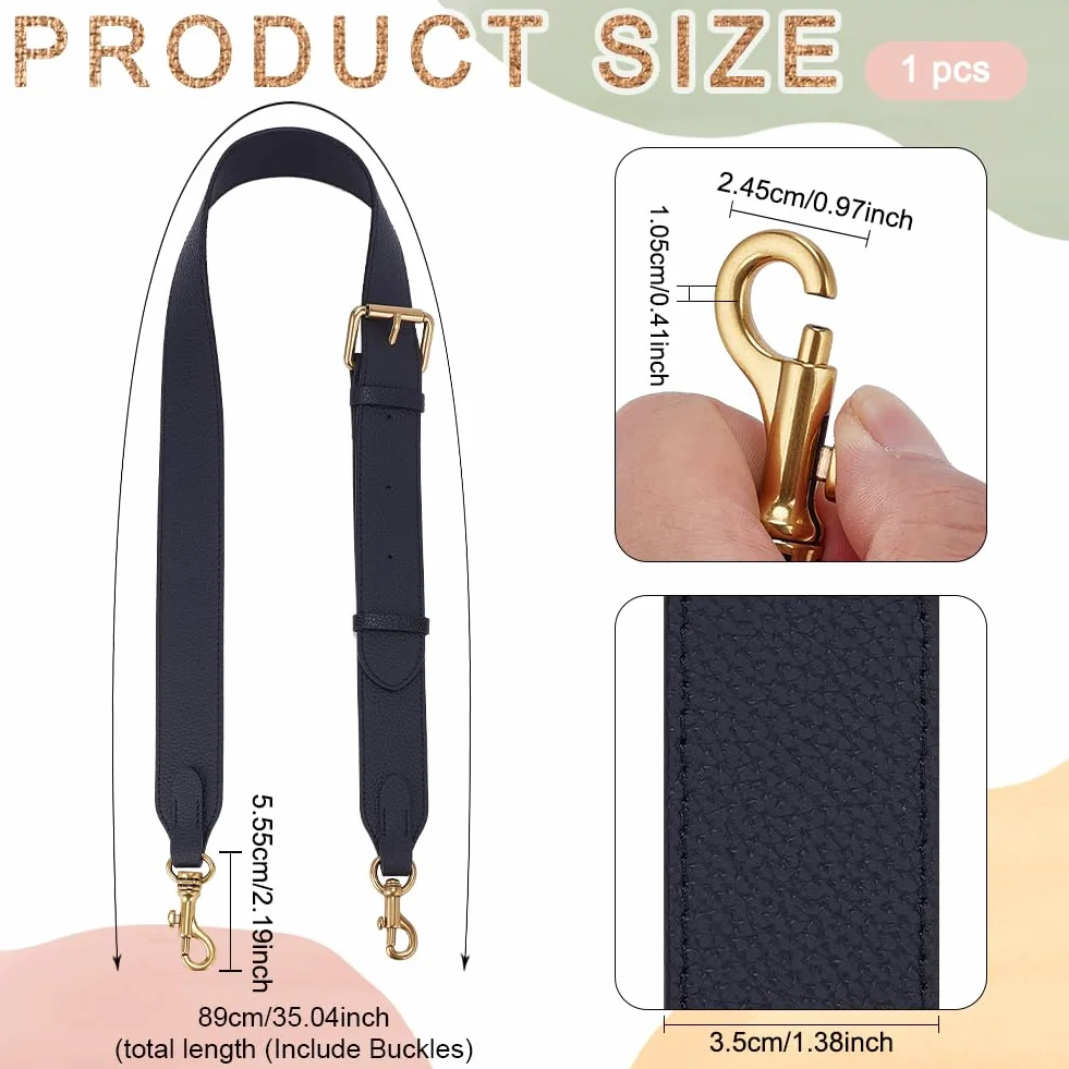 PH PandaHall Tracolla In Pelle di Vacchetta Nera Cinghie per Borsa Manico per Borsa Regolabile Cinghia Larga per Borsa di Ricambio con Fermagli Girevoli per Borsa A Tracolla, 90-118cm