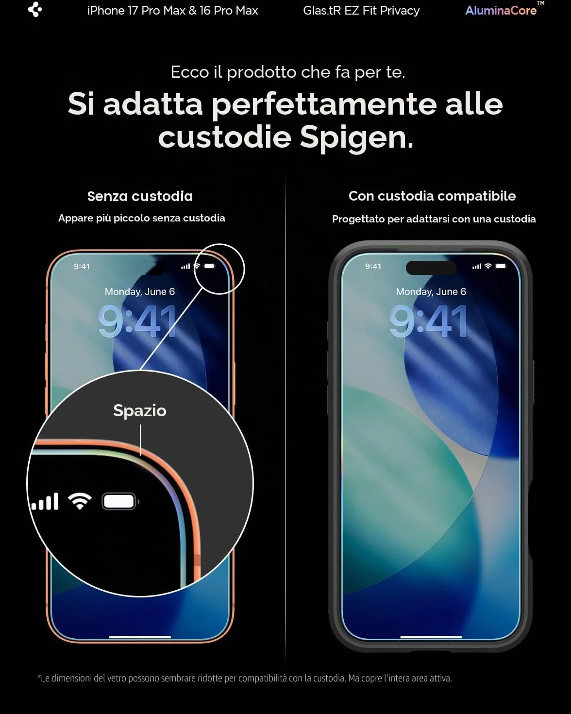 Spigen Glas.tR EZ Fit Vetro Temperato compatibile con iPhone 17 Pro Max, iPhone 16 Pro Max, 2 Pezzi, Anti-Spia, Protezione della Privacy, Durezza 9H Pellicola prottetiva