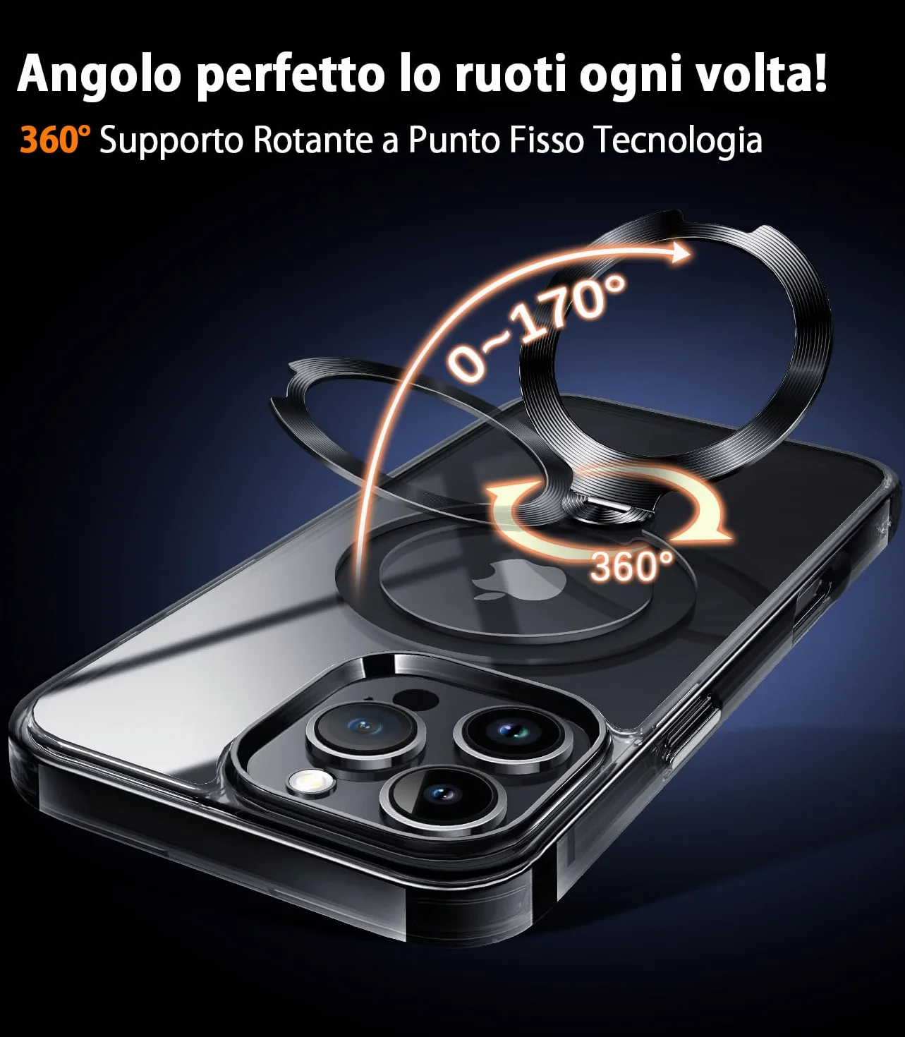 360° Girevole Supporto Magnetica Cover per iPhone 16 Pro [Stabile CD Anello Supporto per MagSafe] [N.1 Potenza Magnetica & Protezione Militare] Custodia Protettiva Antiurto Sottile, Nero