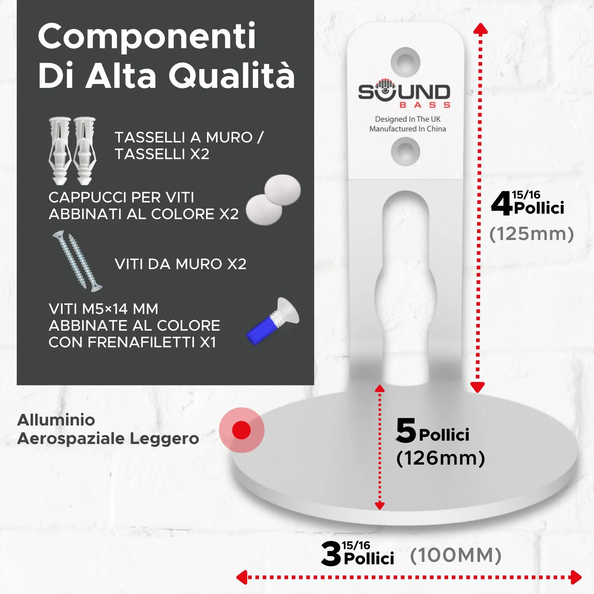 Sound bass Supporto da Parete ERA 100 – Profilo Basso, Bianco, Singolo (1 pz), Compatibile con Sonos ERA 100 & ERA 100 SL, Kit di Montaggio Incluso
