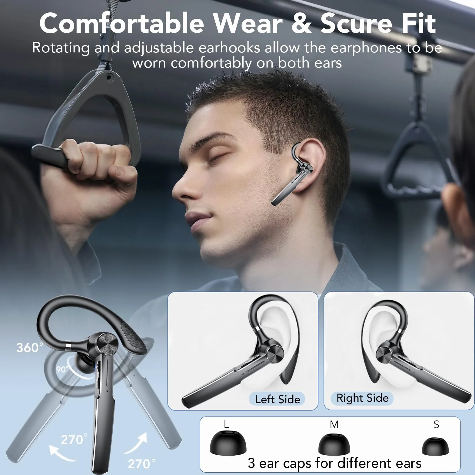 Auricolari Bluetooth V5.3, Auricolare Bluetooth Singolo con HD CVC8.0, Auricolare con 110 Ore, 4 Mics Cuffie Bluetooth Singolo con Funzione di Riduzione del Rumore, IPX7 Impermeabile/Guida/Lavoro/Nero