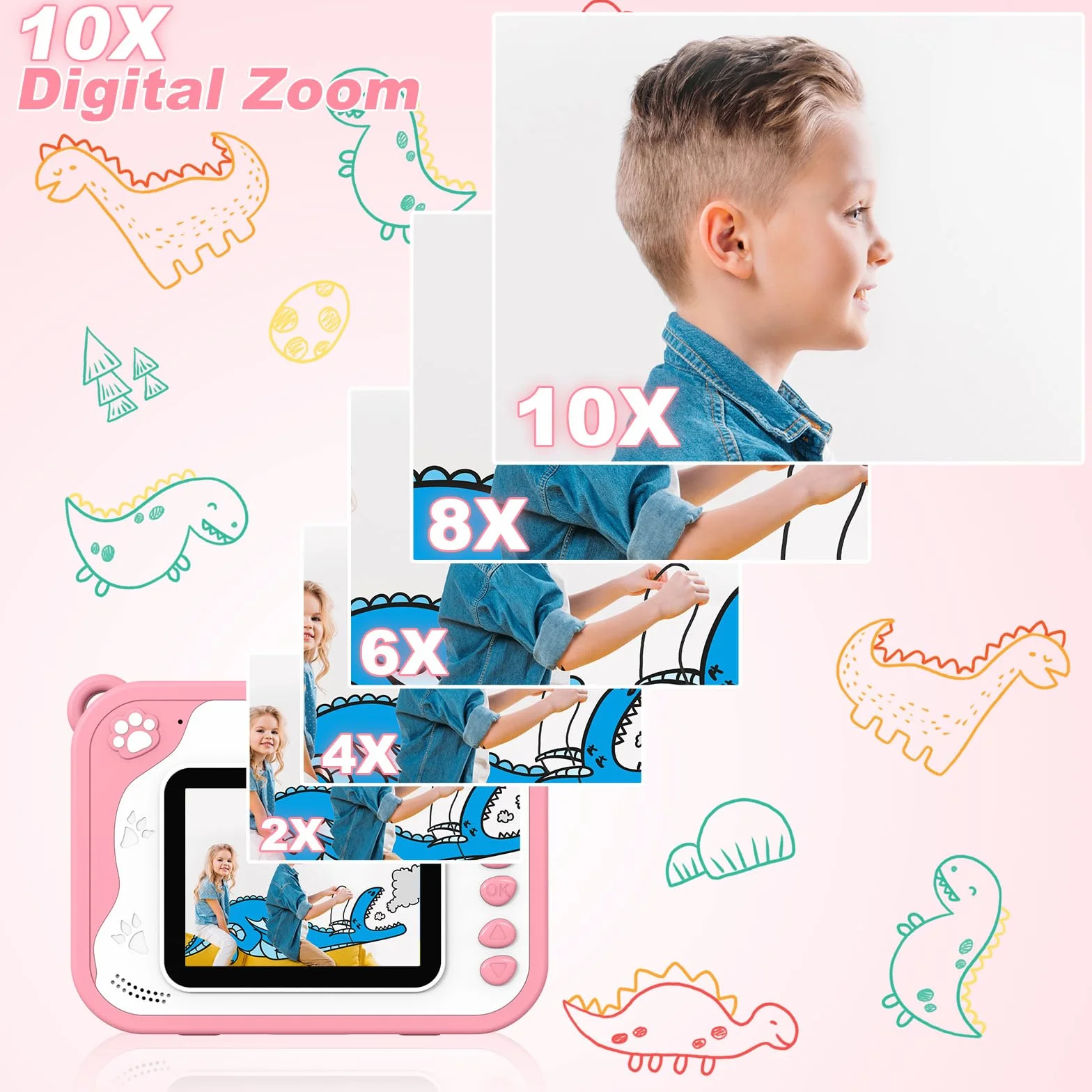 Macchina fotografica digitale per bambini, macchina fotografica istantanea di stampa per ragazze, schermo da 2.0 pollici, 3 rotoli di carta da stampa, mini giocattolo ricaricabile per bambini (rosa)