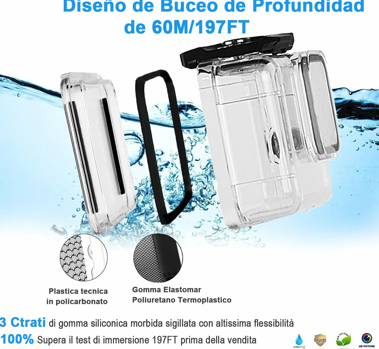 FitStill Custodia impermeabile 60M/196FT per Go Pro Hero 13/Hero 12/Hero 11/Hero 10/Hero 9 Black, custodia protettiva subacquea con accessori per fotocamera Go Pro Hero 13/12/11/10/9 Action camera