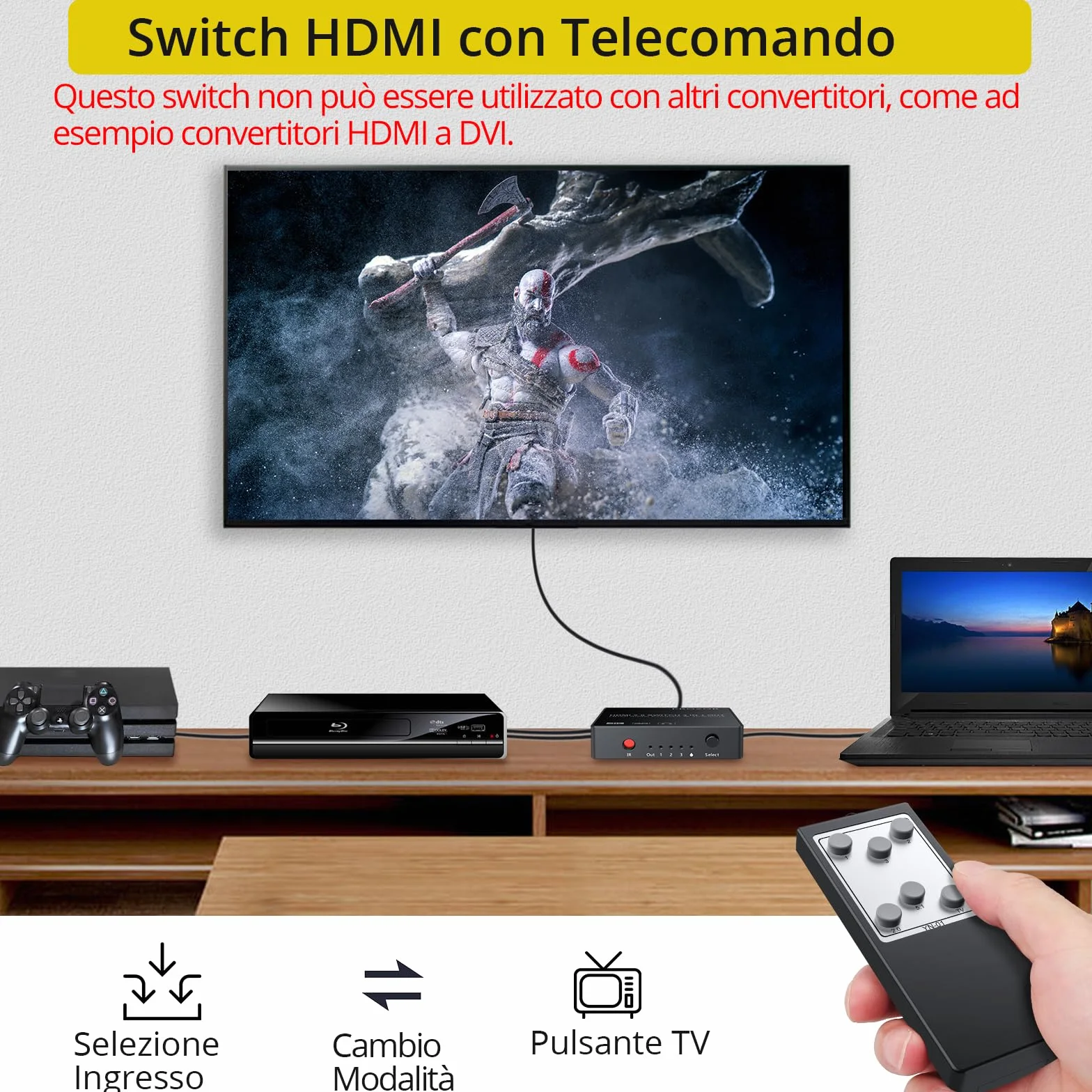 PROZOR HDMI Switch 3 Ingressi 1 Uscita con Estrattore Audio Uscita Analogico Ottico Toslink SPDIF 4K 3D HDMI Convertitore per Blu-ray DVD Player Satellite Box PS3 PS4 Apple TV PC HD Camera DVR