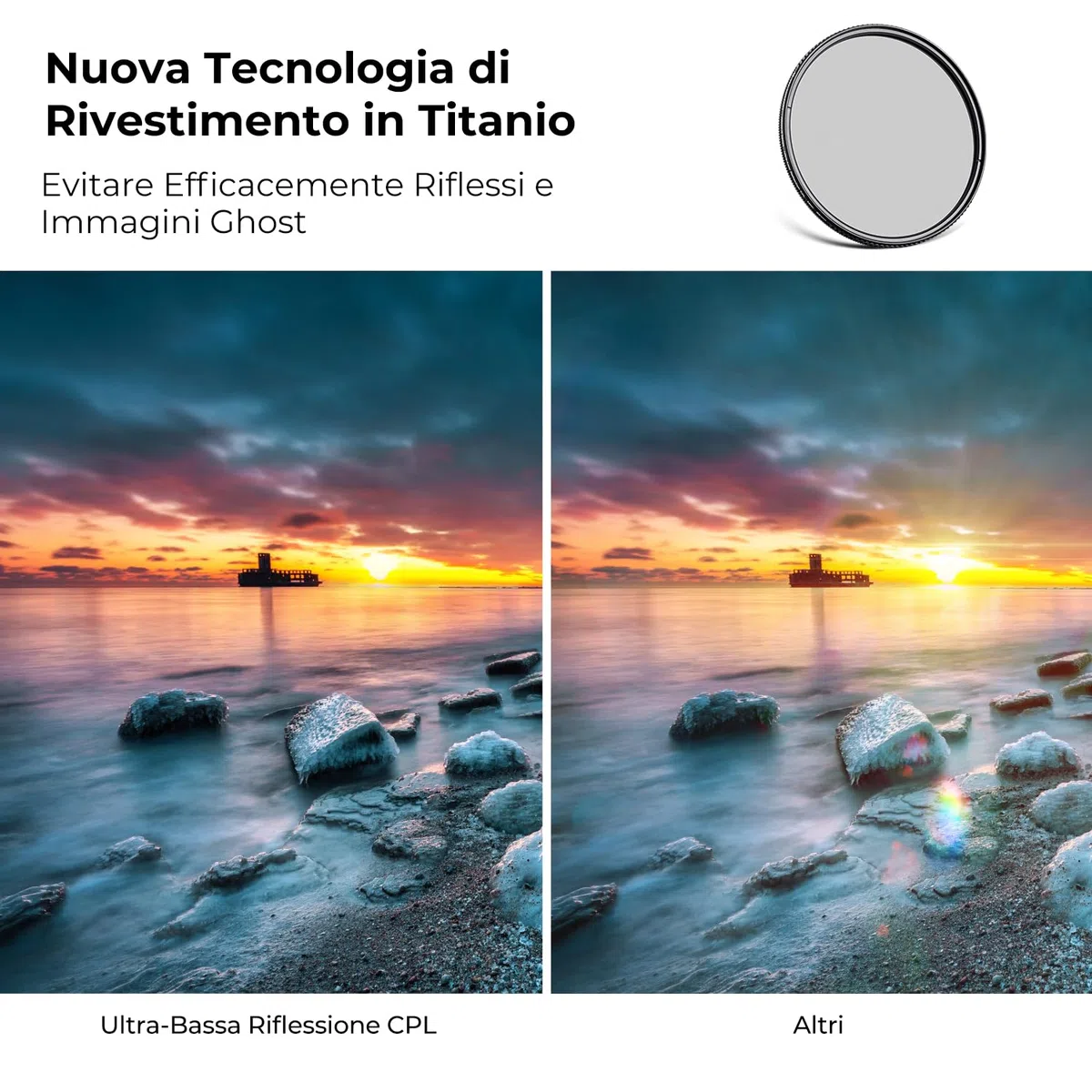 K&F CONCEPT Nano-Xcel Filtro Polarizzatore Circolare a Riflettività Ultra Bassa, Filtro CPL in Vetro Ottico con 28 Strati Rivestimento Nano per Obiettivi