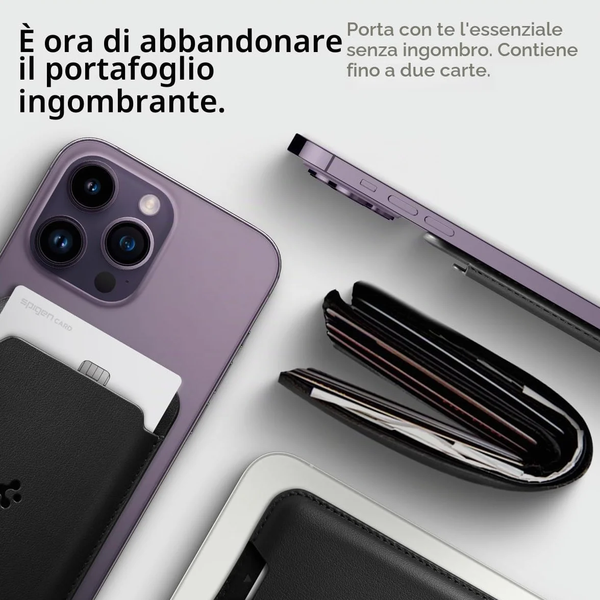 Spigen Valentinus Magfit Portafoglio (2 carte) MagSafe Wallet Magnetico Portacarte Compatibile con iPhone 17/16/15/14/13/12 Modelle, Accessori MagSafe - Nero