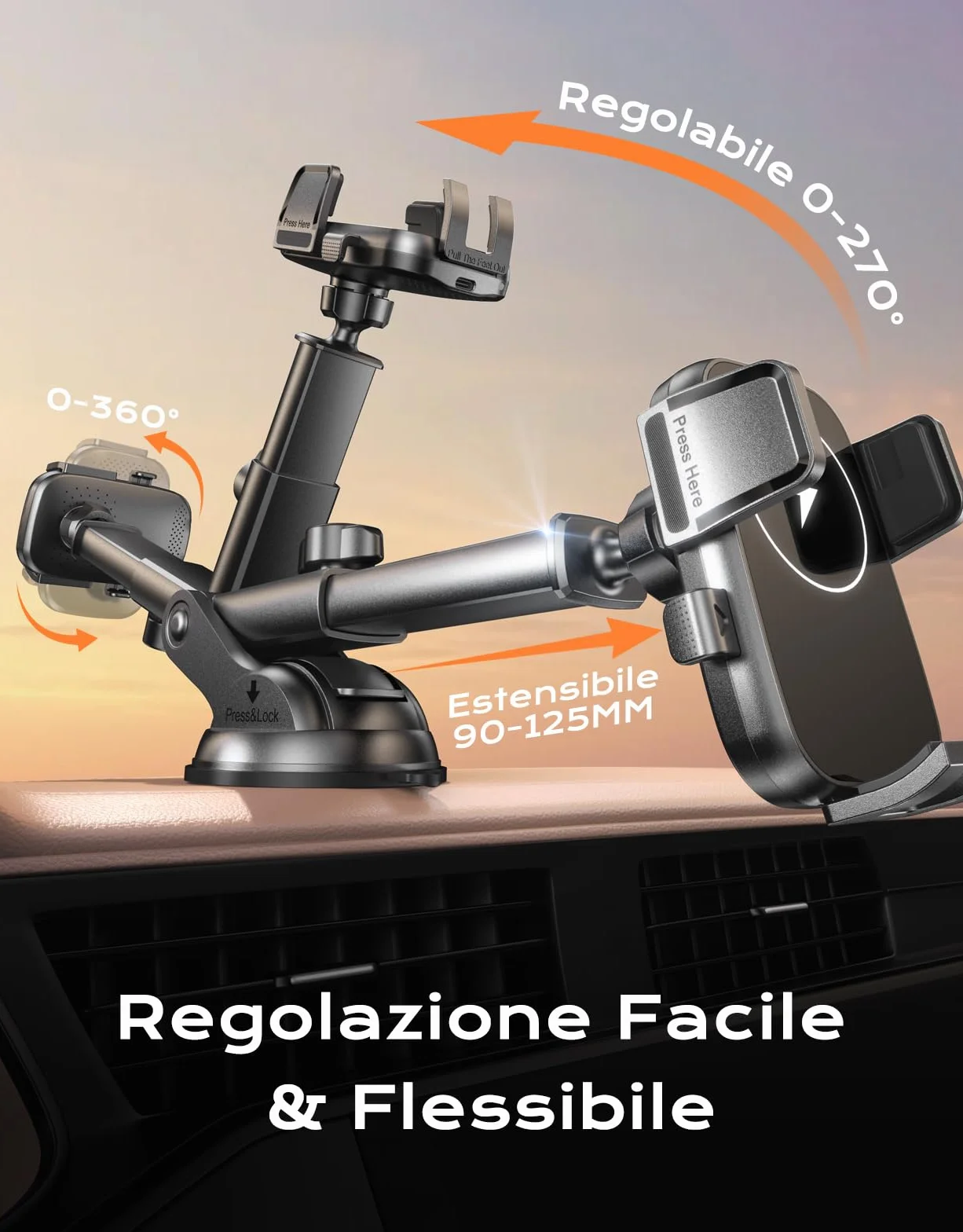 Mohard Porta Cellulare Caricatore Wireless Auto, 15W Ricarica Wireless Automobile Rapida con Adattatore QC3.0, Caricabatterie Supporto Telefono Rotazione 360° Cruscotto/Parabrezza, per 4.7-6.9" Phone