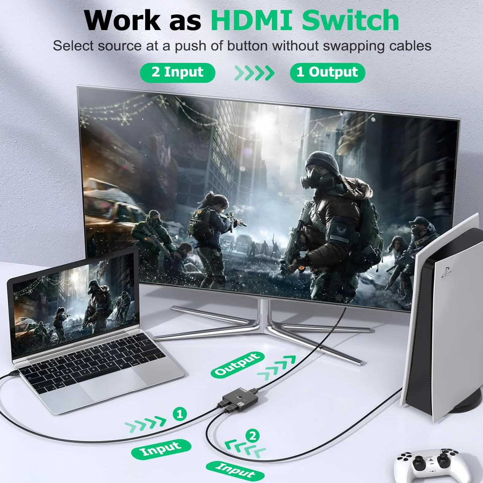 Switch HDMI 2.1 Splitter 8K@60Hz 4K@120Hz, Alluminio Bidirezionale HDMI Switch 2 in 1 Out/1 in 2 Out, Hdmi 2.1 Switcher Distributore supporta 48Gbps 3D HDCP 2.3 per PS5/4 Fire Stick/Xbox/HDTV