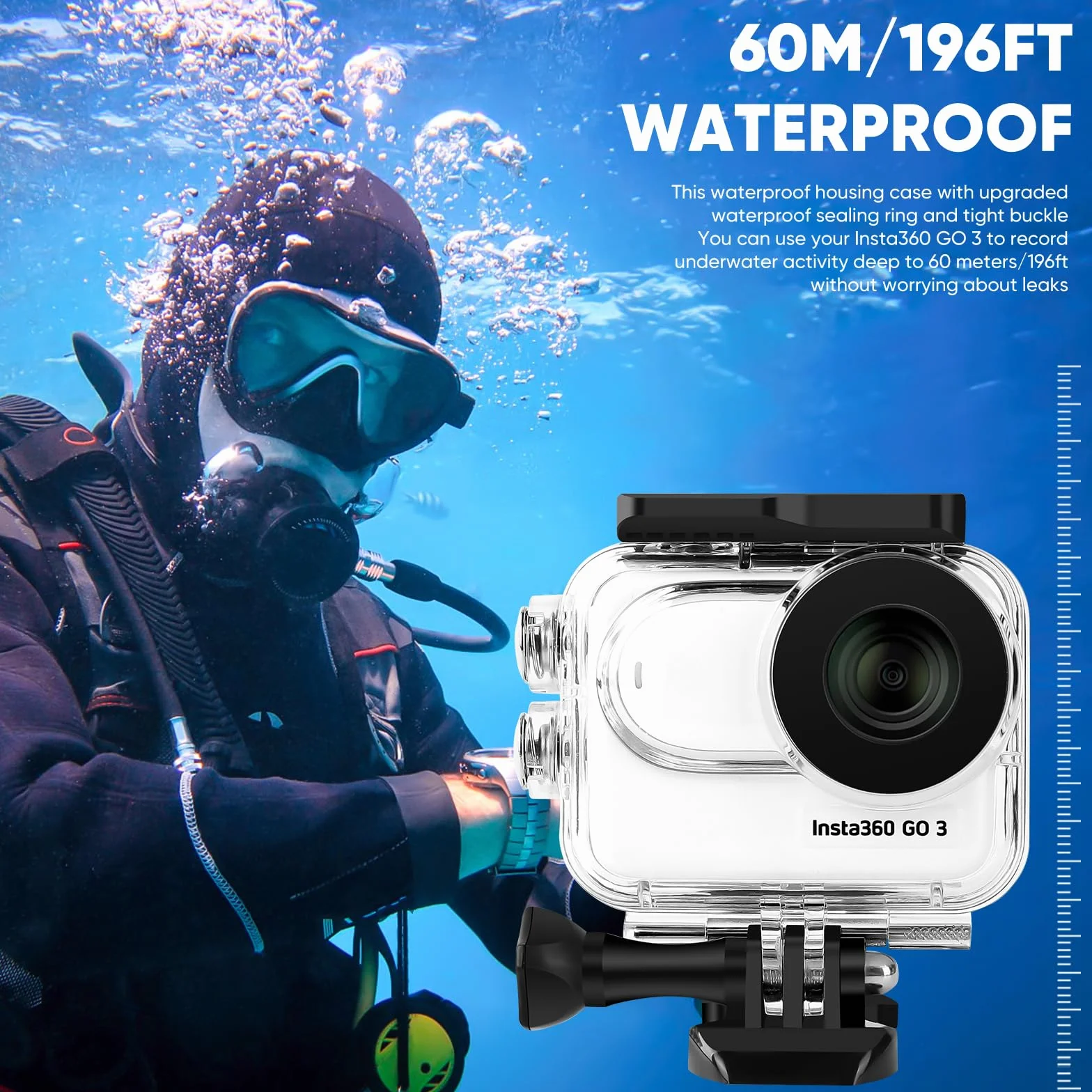 Custodia impermeabile e impugnatura galleggiante compatibile con Insta360 GO 3, custodia protettiva subacquea con accessori per staffa per Insta360 GO 3