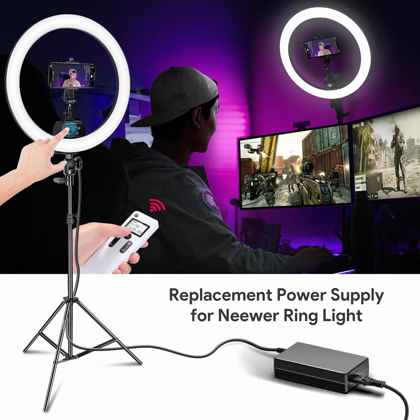 KFD Alimentatore di rete 15 V 4 A caricatore per luce ad anello NEEWER 14 pollici 18 pollici 55 W 5600 K LED lampada ad anello 10088612 adattatore Neewer Photograph Photo Studio Ring Light NW-150480D2