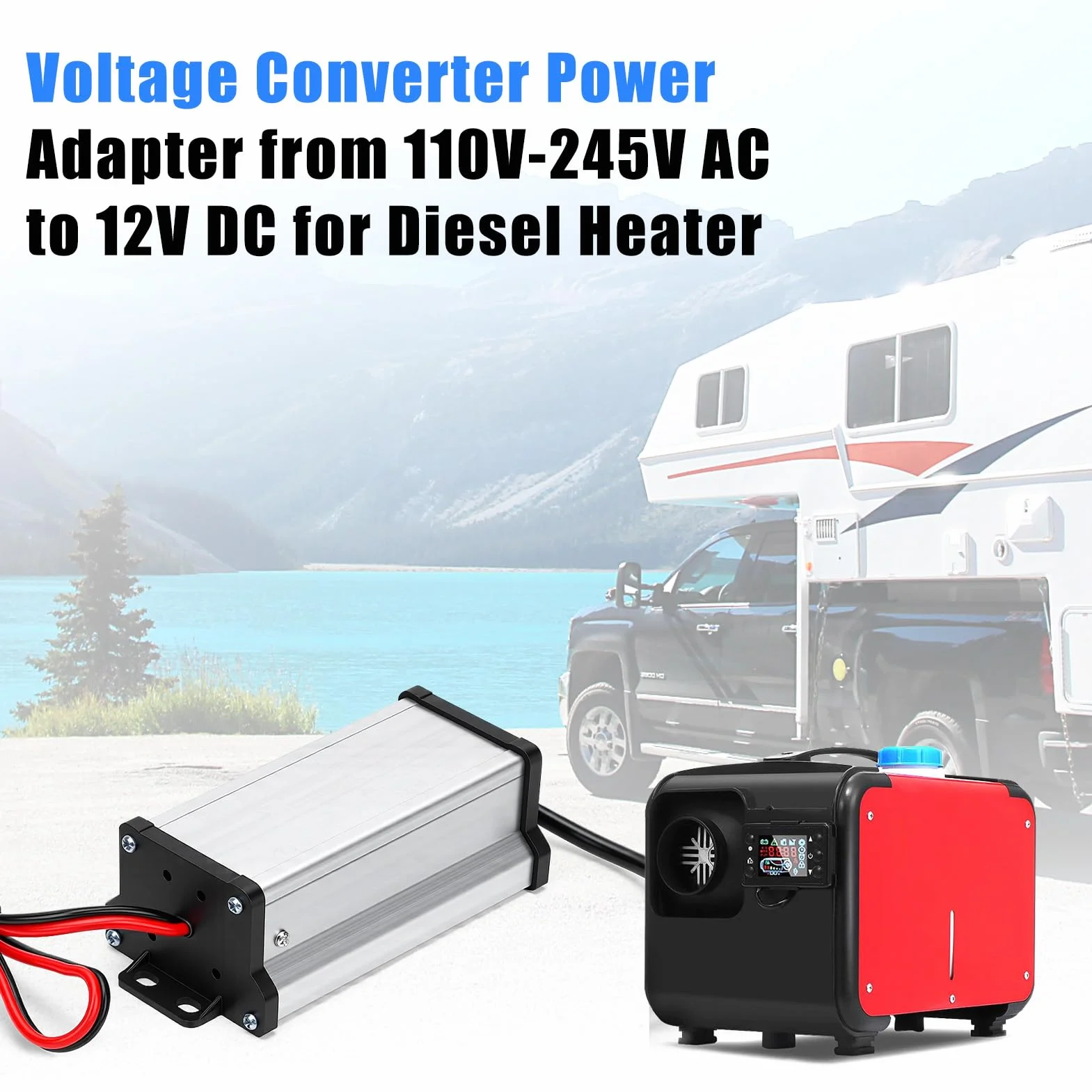 Convertitore da 220V a 12V, Adattatore di Alimentazione per riscaldatore, leggero e portatile Convertitore Di Tensione per roulotte, camper, illuminazione LED garage o interni