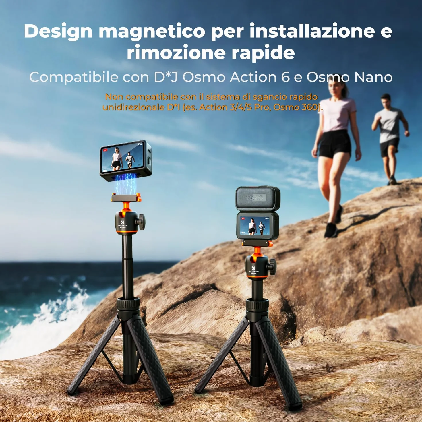 K&F CONCEPT Treppiede Bastone Selfie 65 cm Compatibile con DJI Osmo Nano/Action 6, Monopiede Estraibile, Chiusura Magnetica, Testa Sferica 360°, Supporto per Vlogging