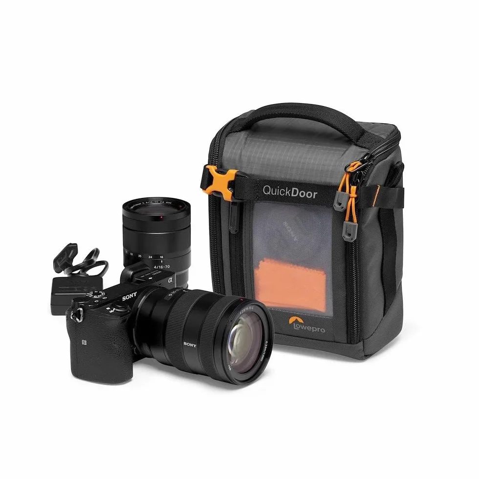Lowepro GearUp Creator Box Medium II, Borsa per Fotocamera Mirrorless e DSLR, dotata di Accesso Rapido, Tessuti Riciclati, Divisorio Interno Arancione Imbottito, Grigio