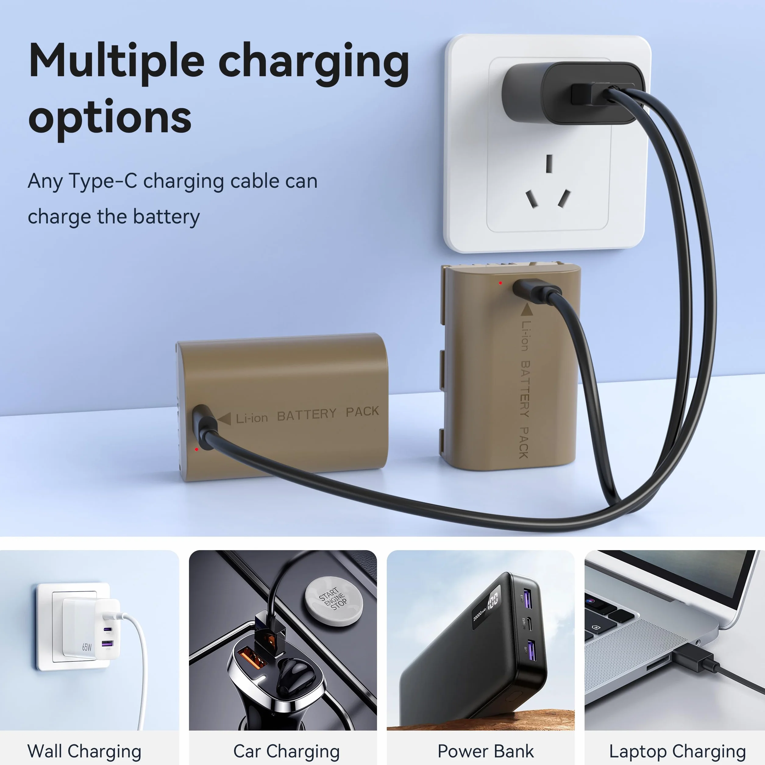 Batterie LP-E6 (2 pezzi) con cavo USB-C 2 in 1, 3000mAh, compatibili con Canon LP-E6/LP-E6N, EOS 5D II/III/IV, 6D/6D II, 7D/7D II, 60D/70D/80D/90D e altro