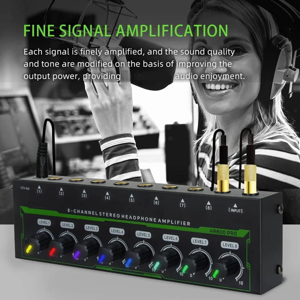 HA800 Pro 8 Canali Amplificatore per Cuffie Stereo RGB per Mixer Musicale Registrazione