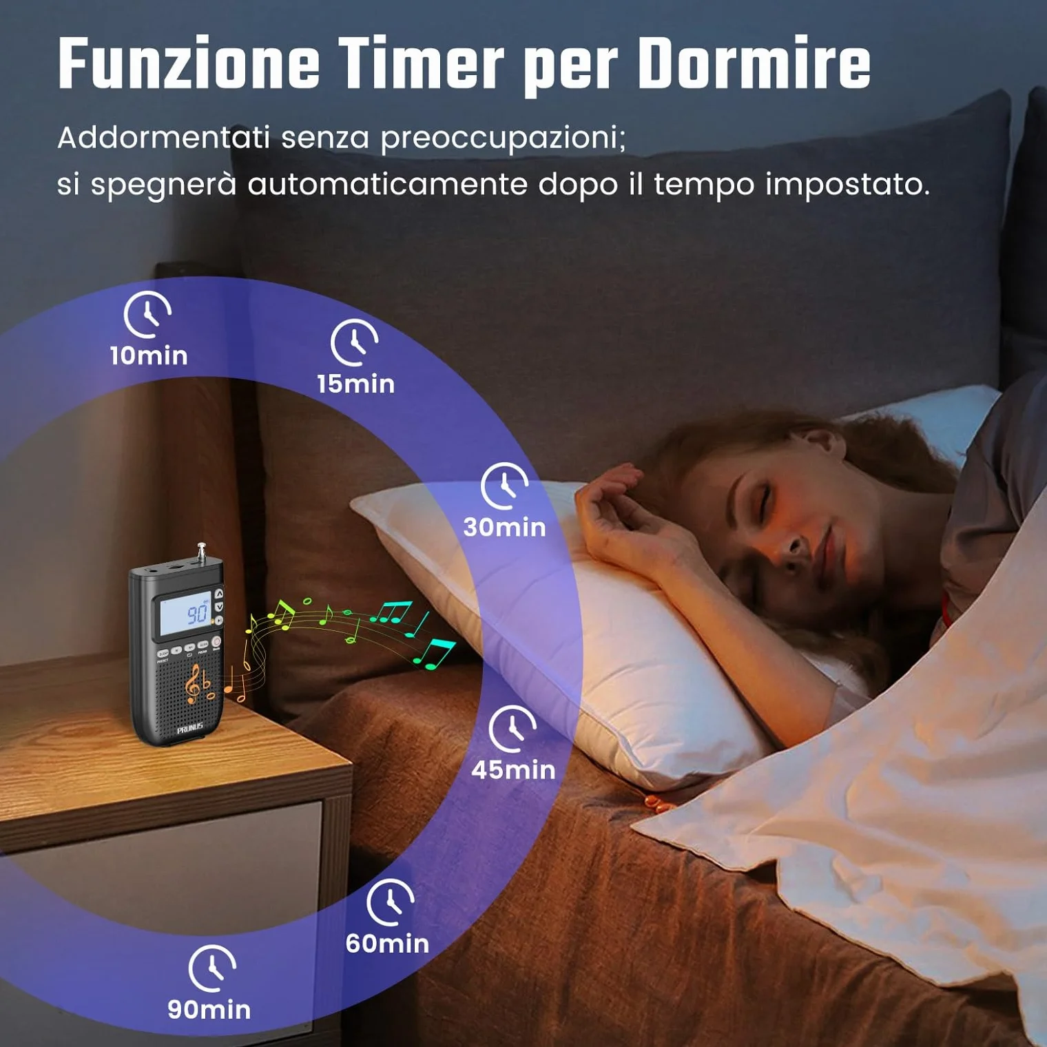 PRUNUS J-618 Radio Portatile AM/FM Bluetooth 2000 mAh Ricaricabile Digitale con Jack Cuffie e Slot TF