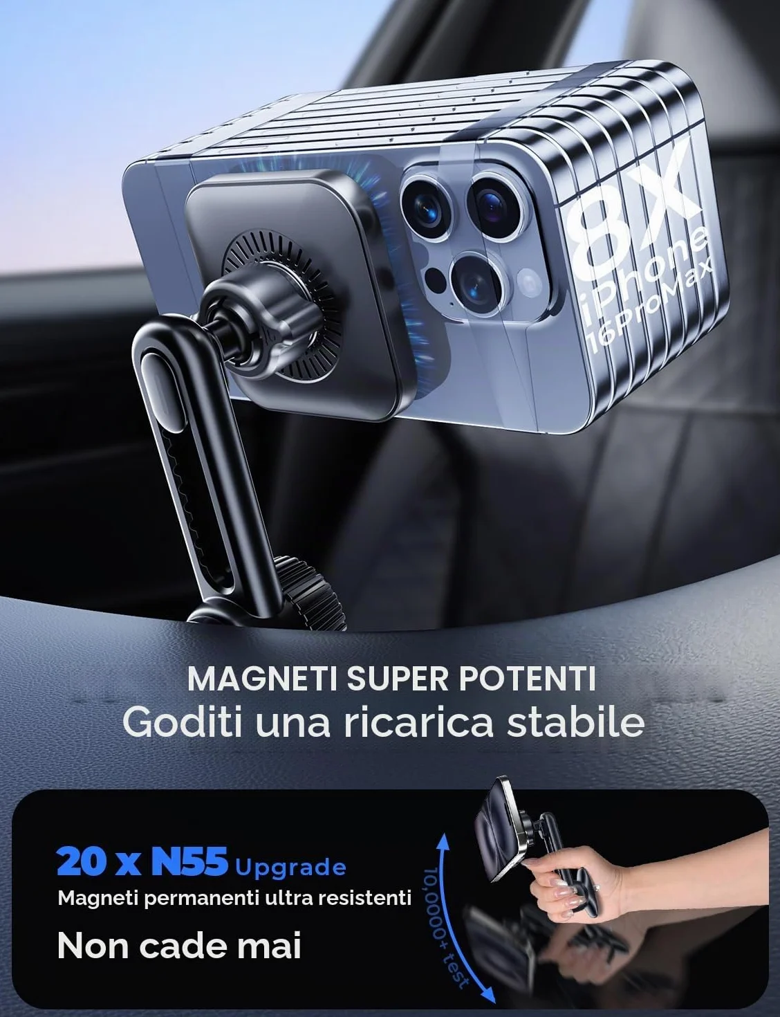 Caricatore Ricarica Wireless Auto 15W for Magsafe, Supporto Magnetico Telefono Auto Wireless，Porta Cellulare Auto Ricarica Wireless per iPhone 12/13/14/15 Pro/Max/Plus/Mini serie