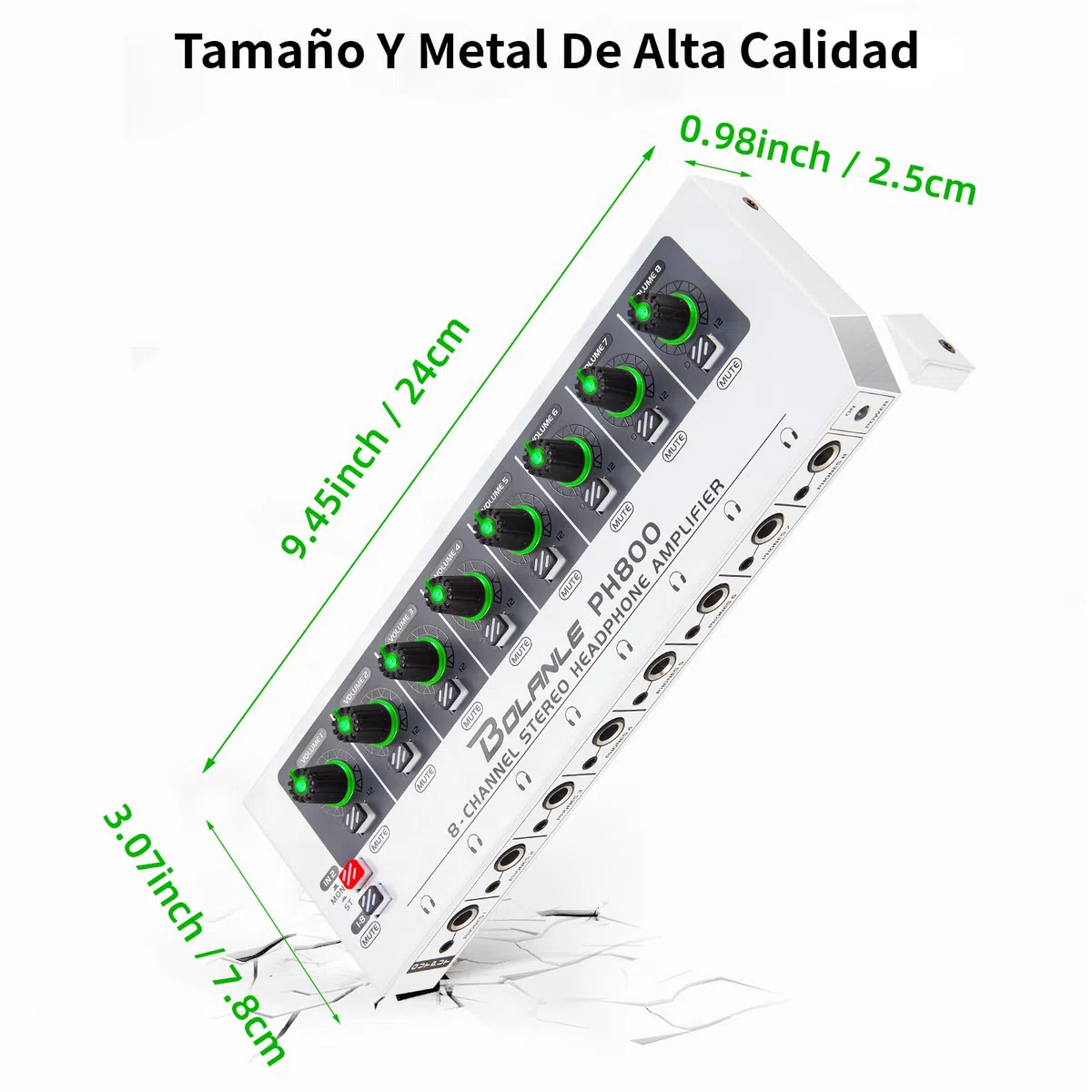 Bolanle PH800 Amplificatore per cuffie a 8 canali con potenza ad alta uscita, splitter per cuffie a 16 uscite (8 x 3,5 mm e 8 x 6,35 mm), interruttore mono/stereo, LED, guida fino a 250 Ω cuffie per
