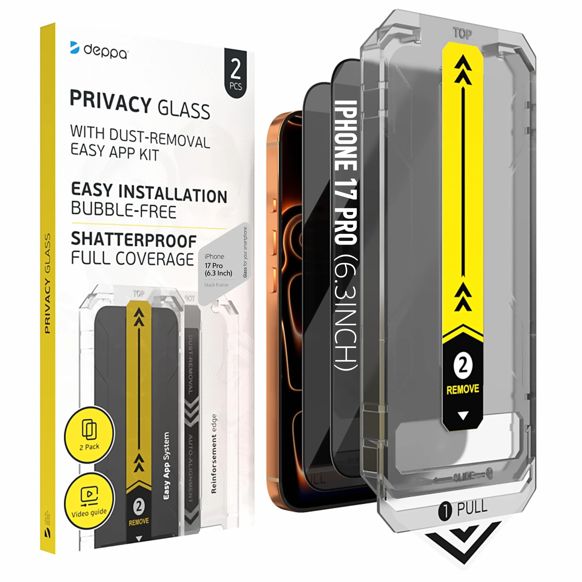 Deppa |2 Pezzi| Pellicola Privacy per iPhone 17 Pro (6,3") con Kit di Installazione Facile | Anti-Polvere e Anti-Bolle | Vetro Temperato Anti-Spia, Ultra Resistente, Copertura Totale, Anti-Graffi
