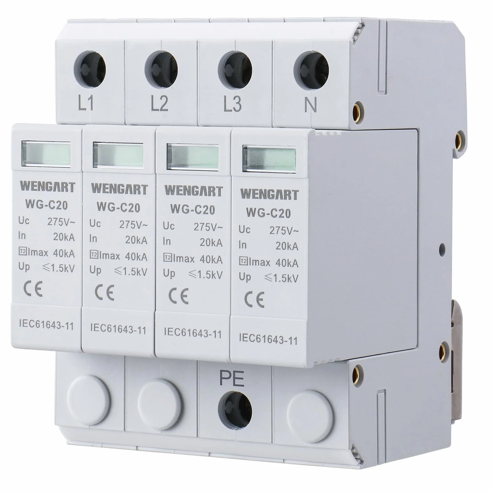 Wengart WG-C20 Dispositivo di protezione contro le sovratensioni 4P 20-40KA AC275V SPD Montaggio su guida DIN