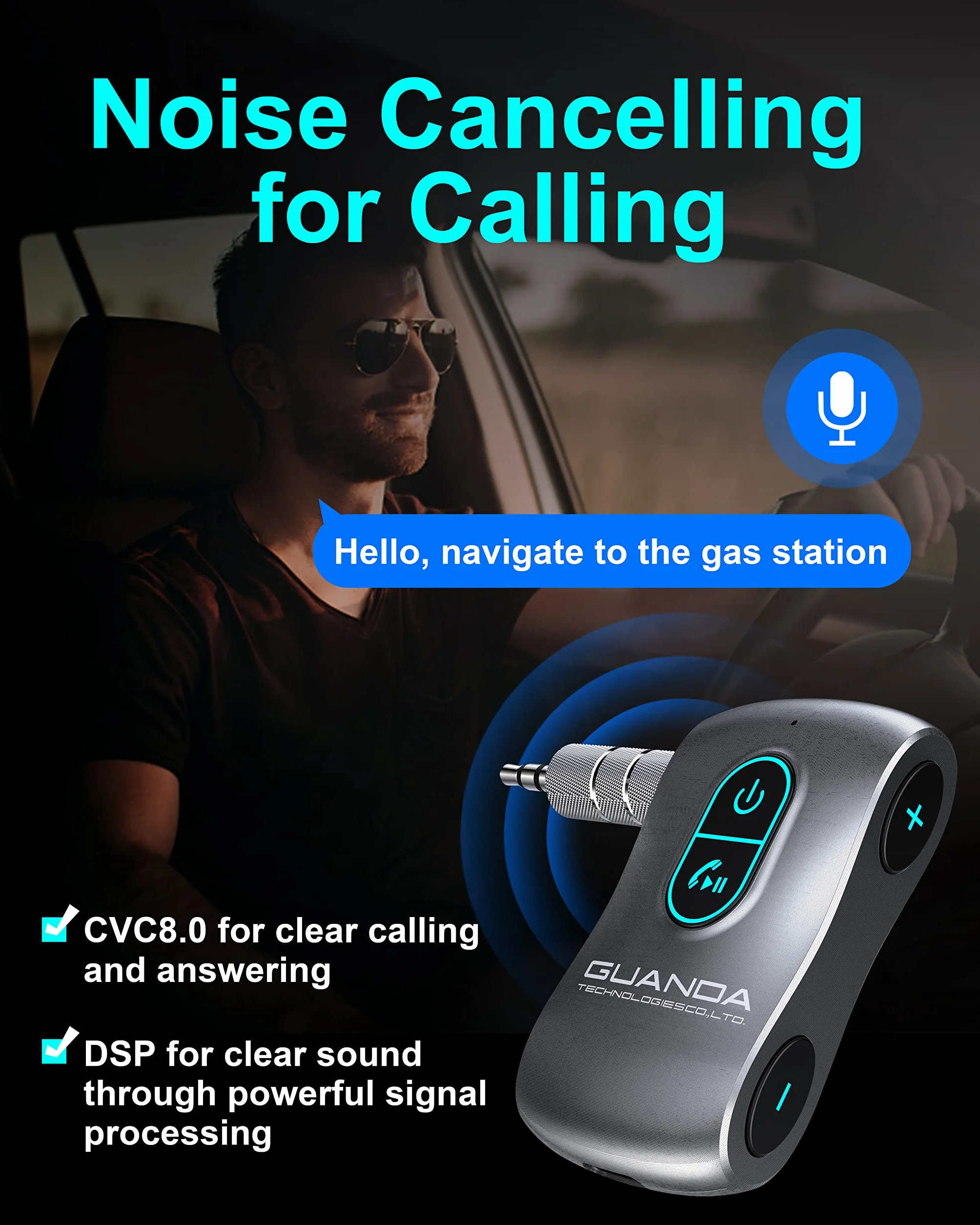 Ricevitore Bluetooth 5.0, adattatore Bluetooth AUX con cancellazione del rumore per autoradio/PC/TV/Stereo domestico/Cuffie cablate/Altoparlante W Slot per scheda Micro SD S Chiamate in vivavoce
