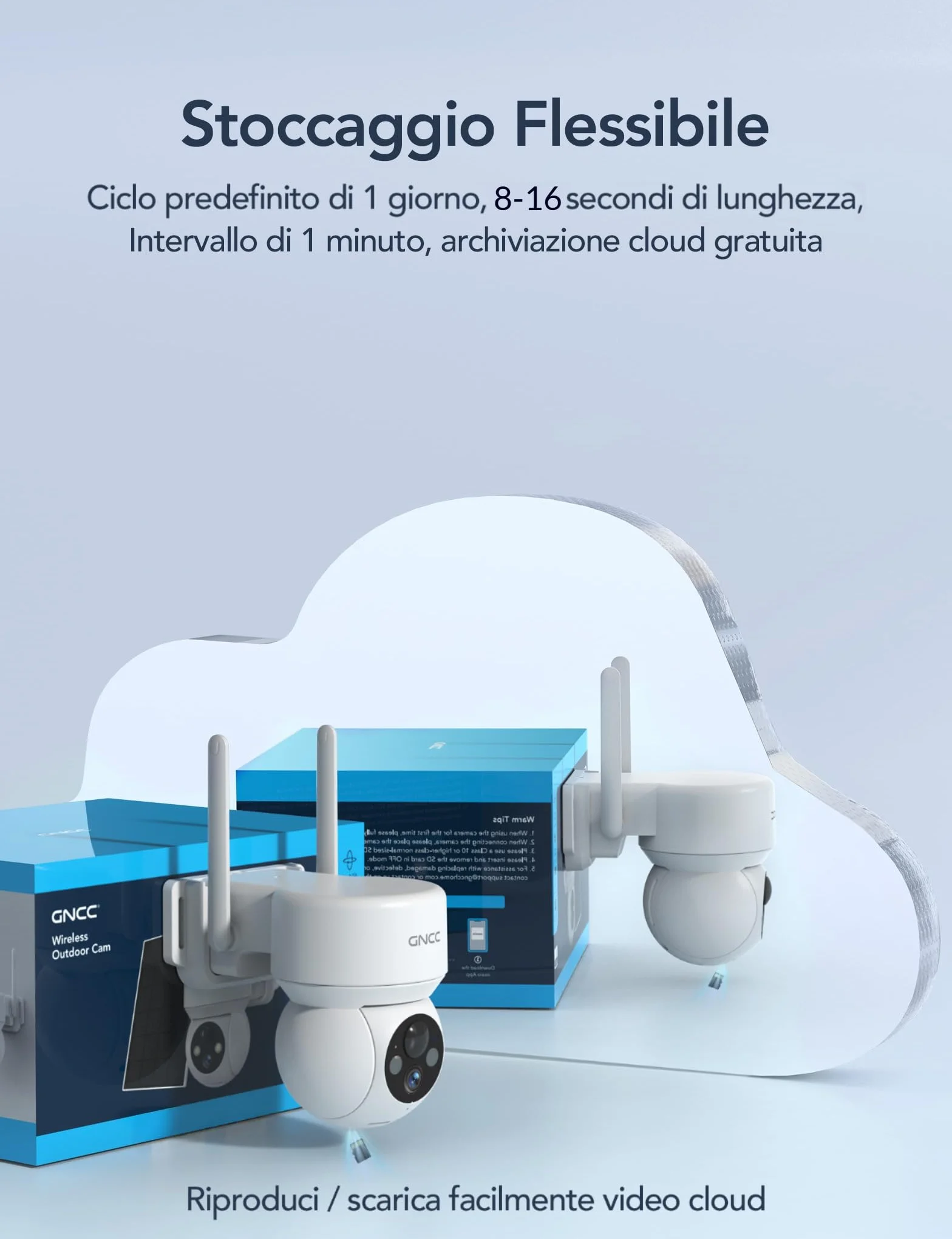 GNCC Telecamera WiFi Esterno Senza Fili con Pannello Solare, 2MP Videocamera Sorveglianza Esterno a Batteria 5200mAh, Rilevamento PIR/Umano, 360° PTZ, Visione Notturna a Colori, Audio Bidirezionale