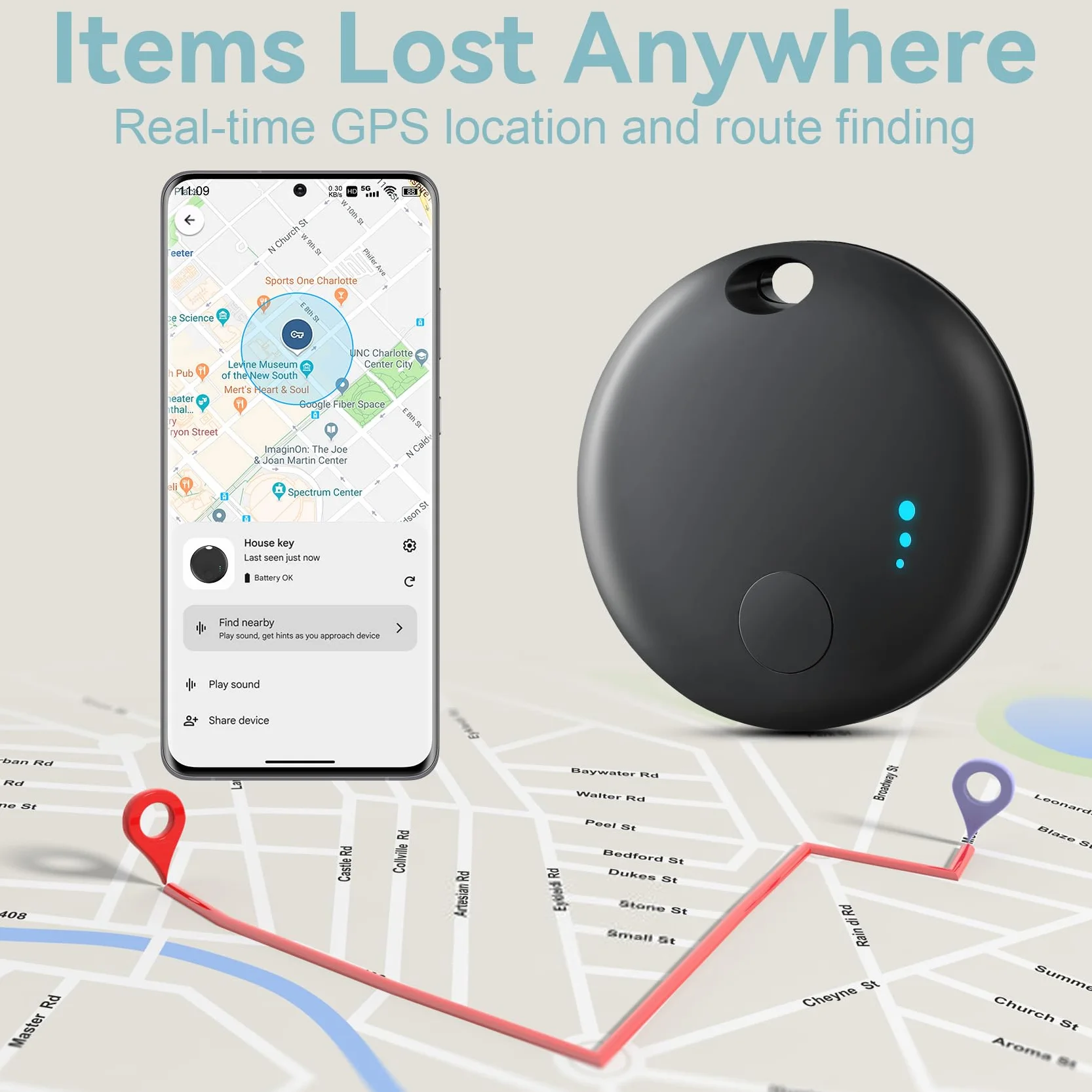 Air Tracker Android 4 PCS Smart Tracker Tag GPS Localizzatore Chiavi Bluetooth Tracker Portafogli Zaini Animale Nero