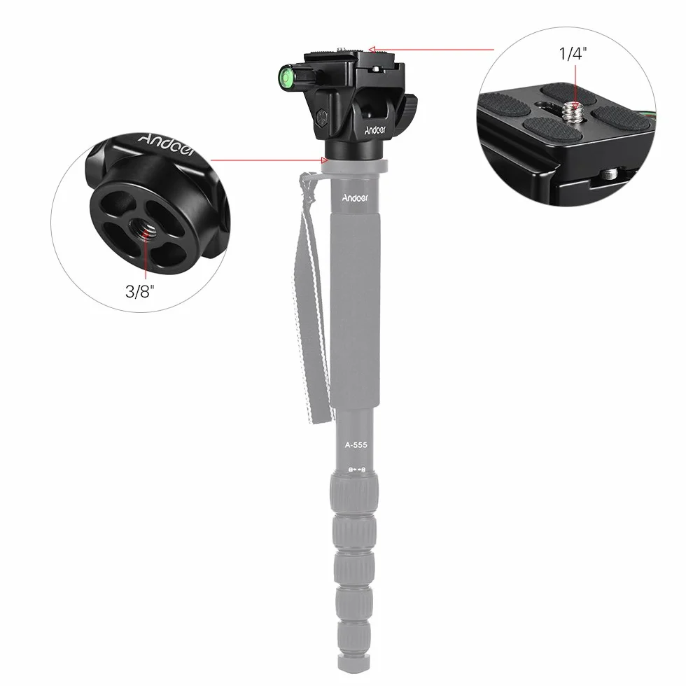 Andoer M-12 Monopod Tilt Head Panoramica Testa teleobiettivo Birdwatching con piastra a sgancio rapido
