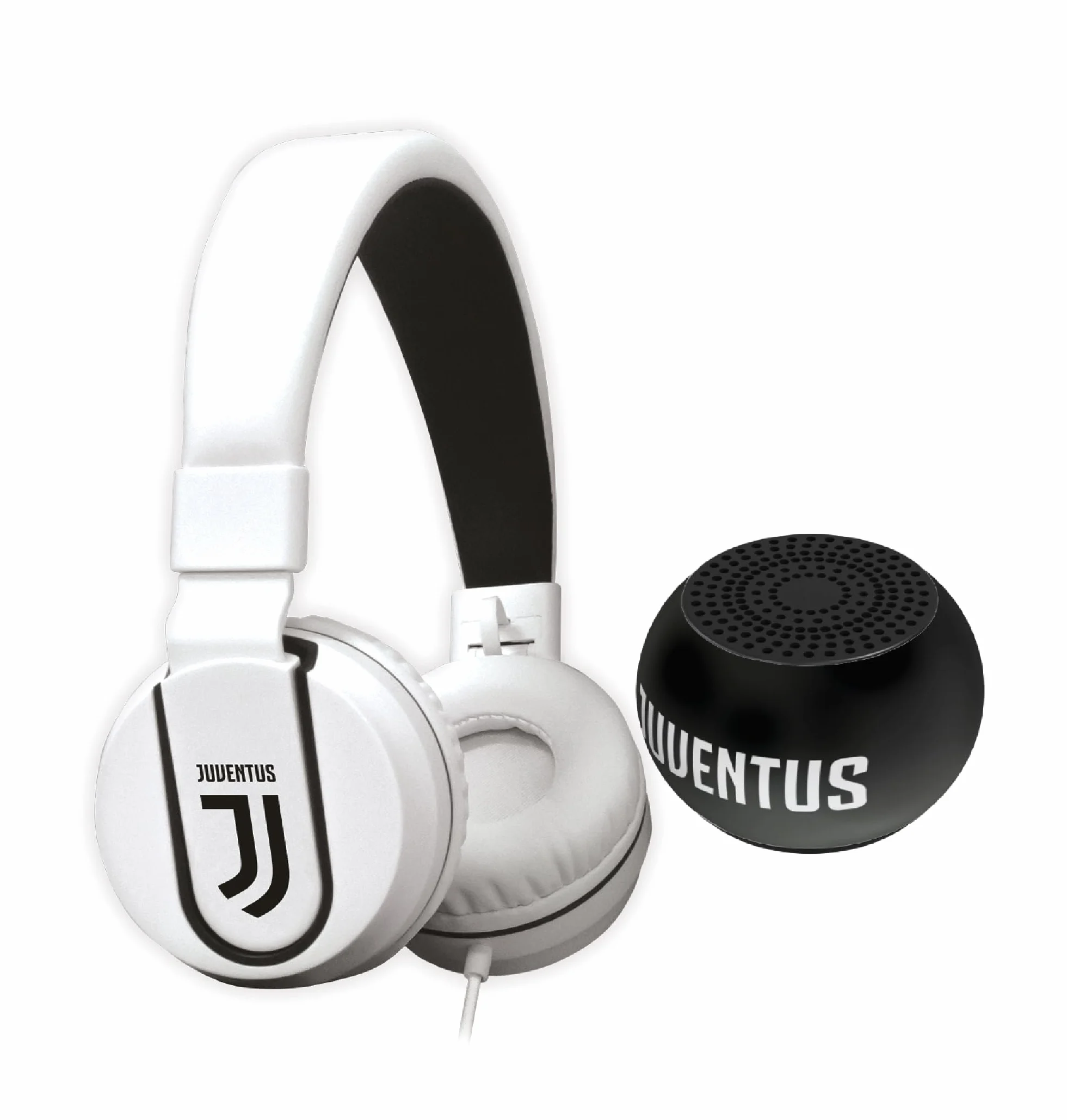 TECHMADE Juventus Football Cuffia microfono incluso |ON-EAR |con filo cavo aux | Bianco/Nero | con adattatore usb-c (+ SPEAKER)