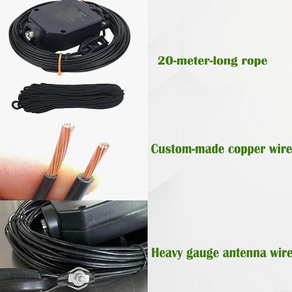 Antenna di media onda di alimentazione finale 8 bande di onda corta con balun 1:64, supporta 10 m, 12 m, 15 m, 17 m, 20 m, 30 m, 40 m, 80 m, per radio amatoriale, custodia ABS, 150 W SSB, nero (4010