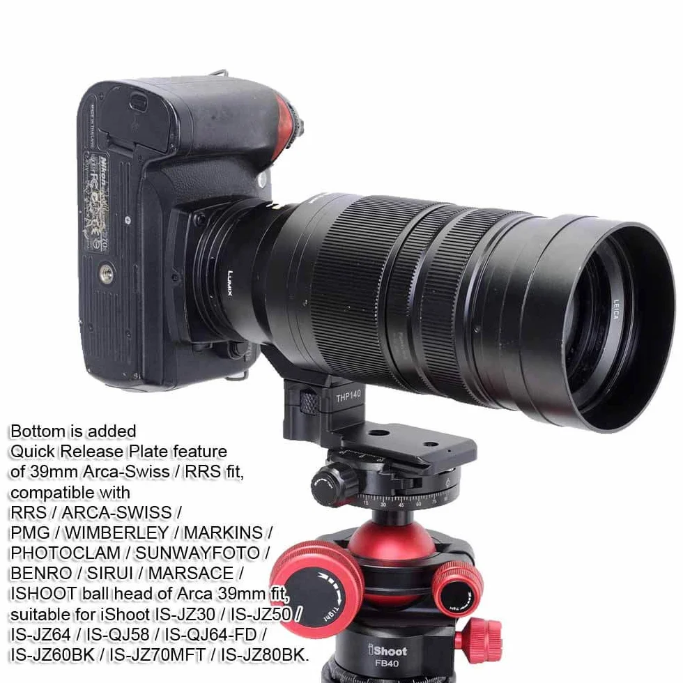 iShoot Supporto per treppiedi in metallo con attacco per treppiede, compatibile con Panasonic Leica DG Vario-Elmar 100-400 mm f/4-6.3 ASPH Power OIS, supporto per obiettivo con piastra QR Arca Fit