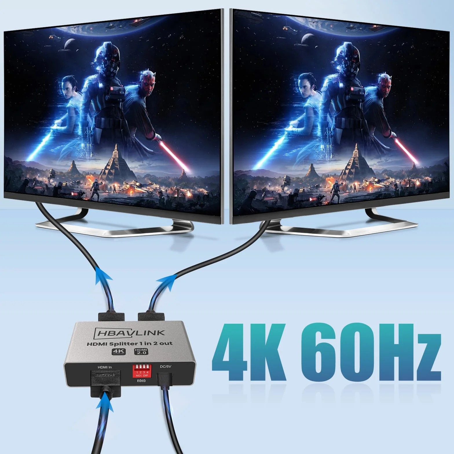 Splitter HDMI 1 Ingresso 2 Uscite 4K 60Hz - EDID-Clone HDCP2.2, HDR, Dolby Atmos, Dolby Vision - Compatibile con Firestick 4k Max, PS3/PS5 & Elgato HD60s/x/Pro, Apple TV 4K, Retrotink, Roku Stick
