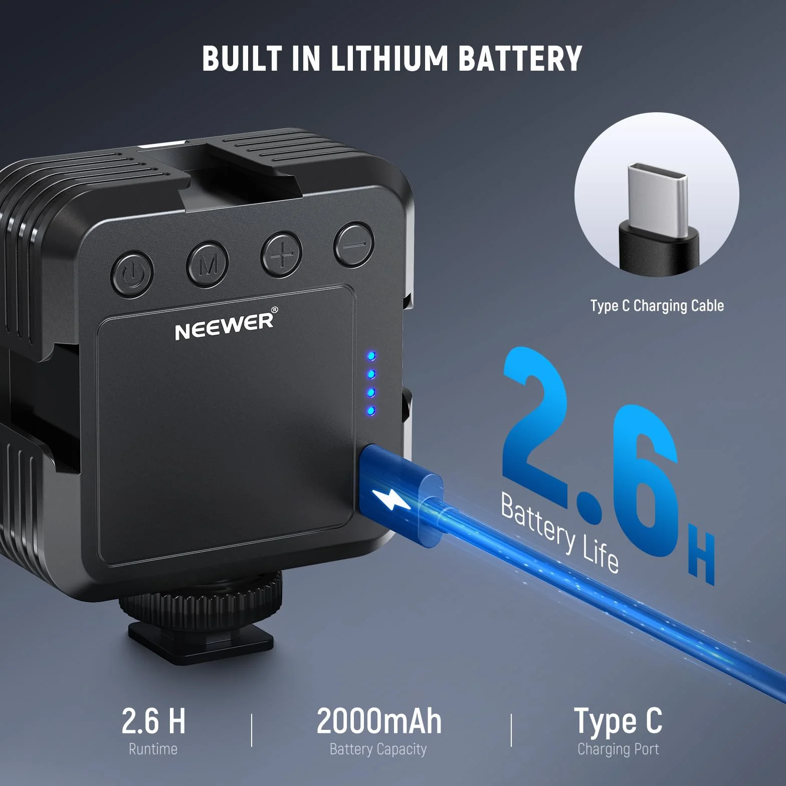 NEEWER Luce LED per Video Portatile Bicolore 3200-5600K Dimmerabile con 3 Slitte Coldshoe, CRI97+, 8 Modalità di Scena, 2000mAh Batteria Ricaricabile per Giochi YouTube Vlog Fotografia – NL-36L