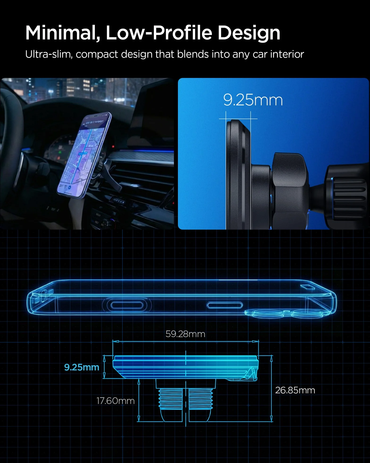 Spigen Essential MagFit Qi2 15W Ricarica Wirelss Auto per Cellulare [Cavo Incluso] Supporto Telefono Magnetico Compatibile con iPhone 17/17e/16/15/14 Pro Max e Cover MagSafe/Pixelsnap - Presa d’Aria