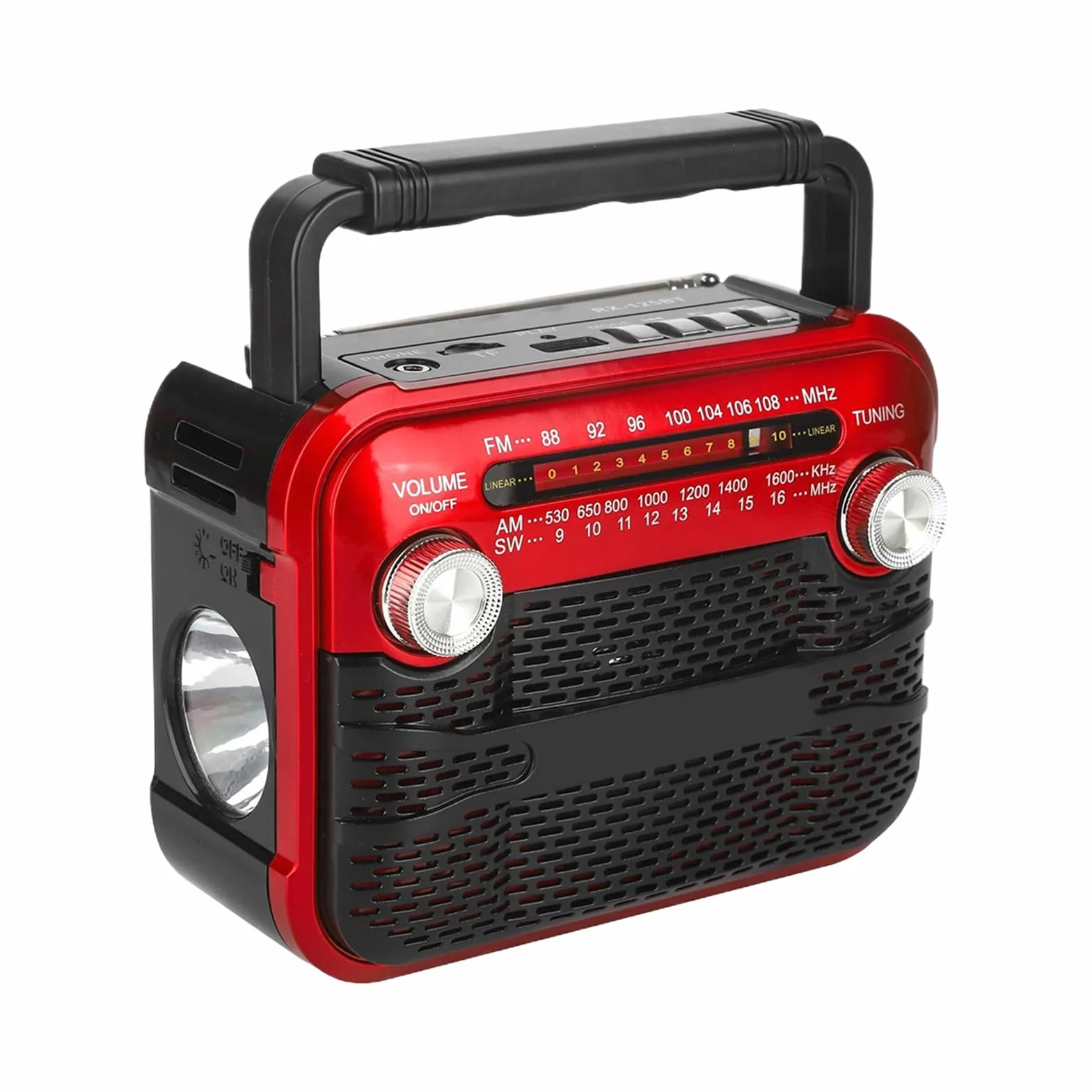 Radio a Manovella Portatile per Esterni con Illuminazione, 3 Modalità, Meteo e Tempesta