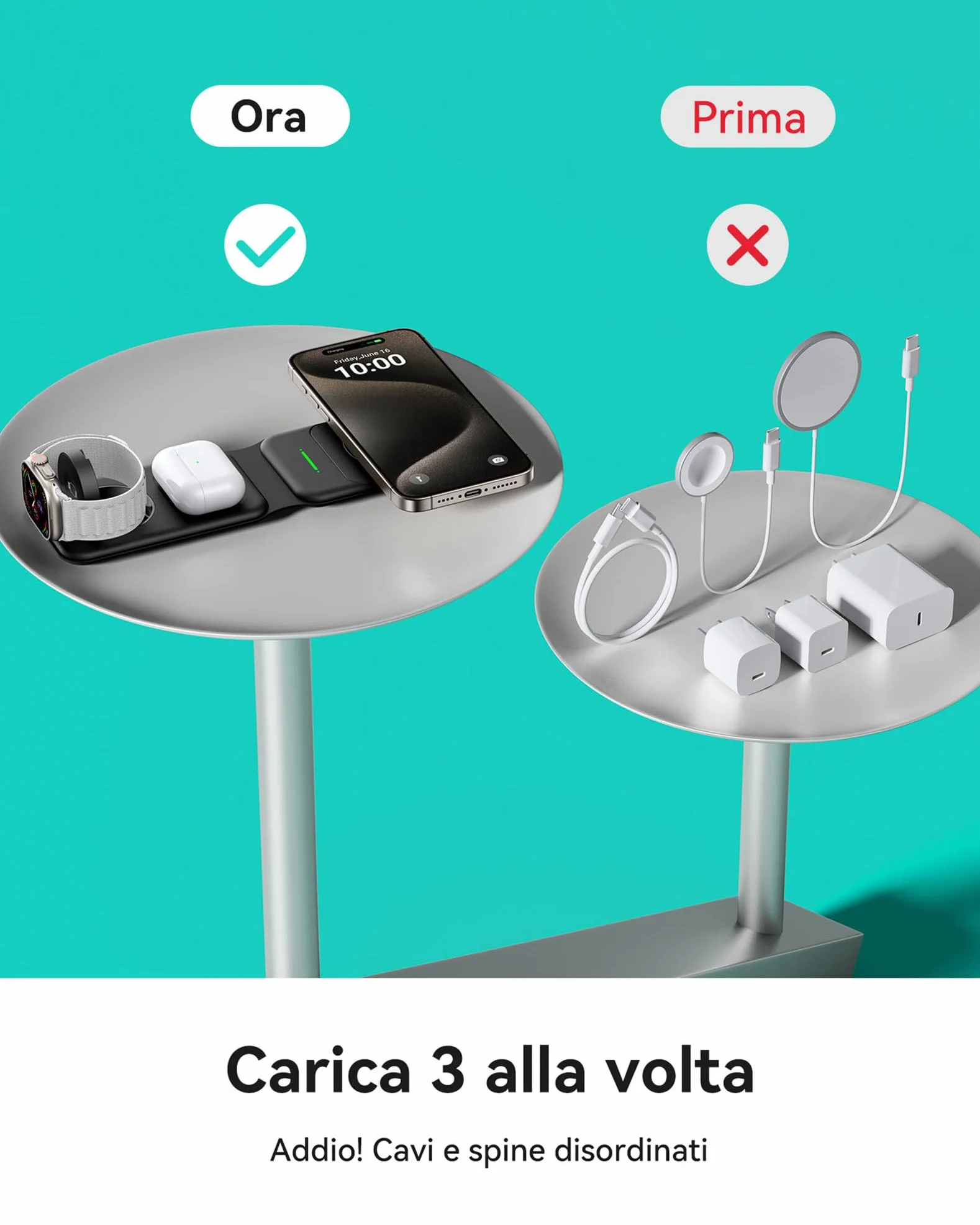 INIU Caricatore Wireless iPhone, Magnetic 3 in 1 Base Ricarica Certificato Qi, Da viaggio Caricabatterie Wireless Universale per iPhone 16 15 14 13 12 Apple Watch 8 7 Ultra AirPods 4 3 Pro ecc.
