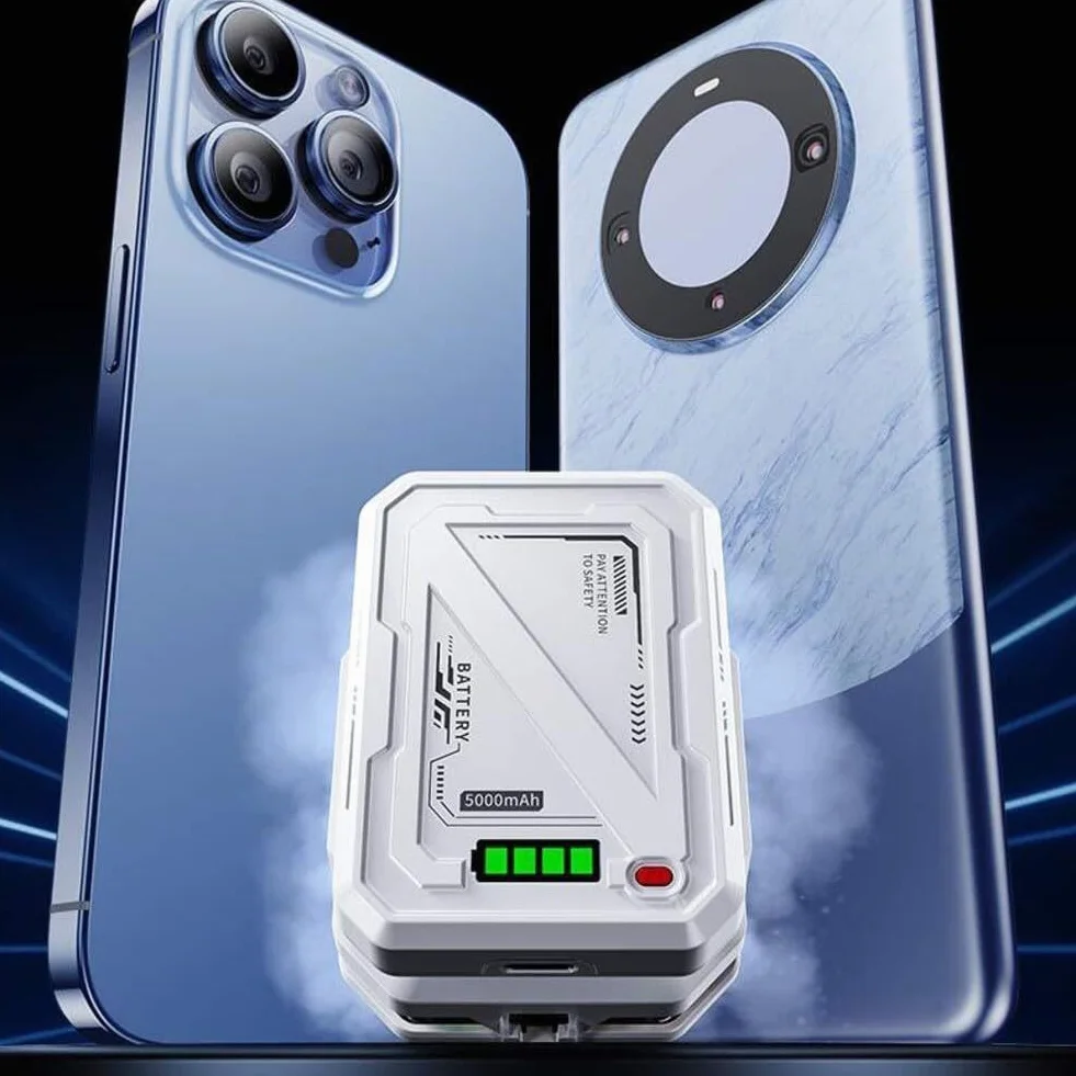 Raffreddamento magnetico per telefono cellulare, ventola di raffreddamento con batteria ricaricabile, display di potenza di raffreddamento veloce (3000 mAh)