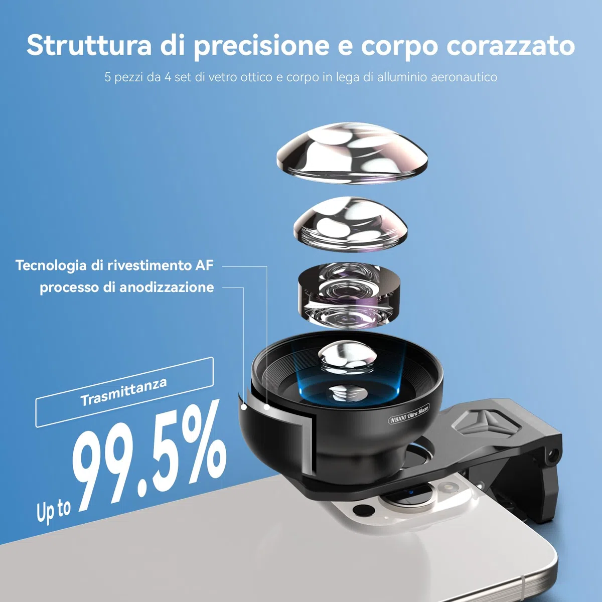 APEXEL HB100 Ultra Lente Macro HD per Cellulare con Filtro CPL e Starlight da 52 mm, Apertura F1.05 e Rivestimento AF, Obiettivo Macro per Smartphone Adatto per iPhone, Samsung e altri Smartphone