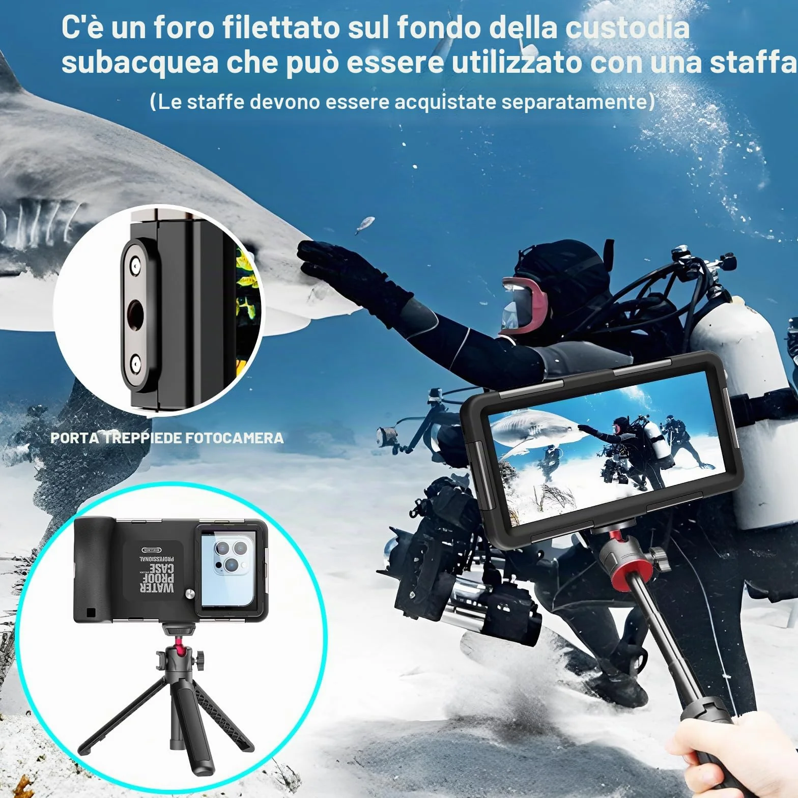 Custodia subacquea impermeabile per snorkeling e immersioni per iPhone 16/15/14/13/12/11 Pro Max 15m/50ft Custodia impermeabile professionale per immersioni subacquee Custodia per foto e