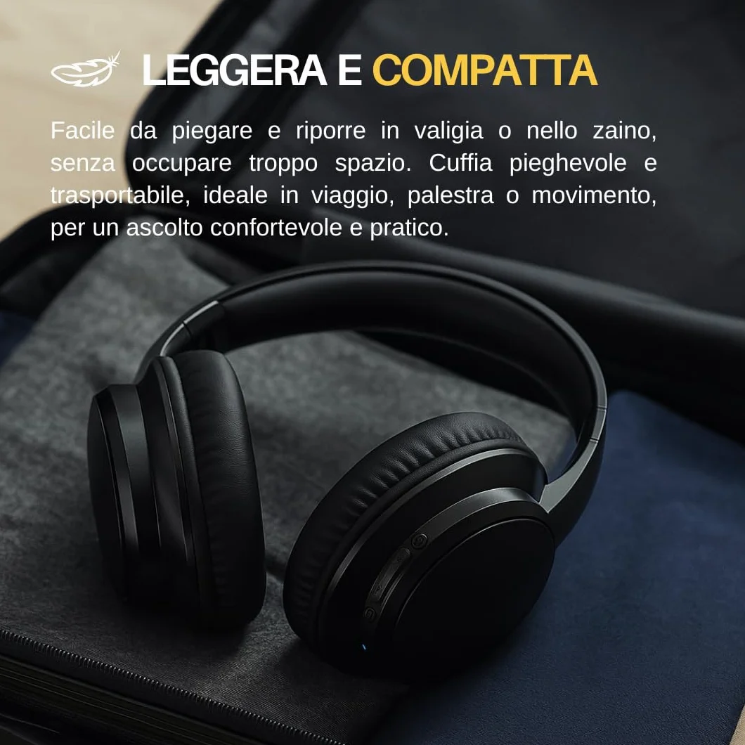 Trevi DJ 12E35 BT Cuffie Wireless Over Ear, Stereo HiFi con Microfono, 8h Autonomia, Comandi su Padiglione, Pieghevoli e Leggere, Compatibili con iOS e Android, per Viaggio, PC, Telefono e Ufficio